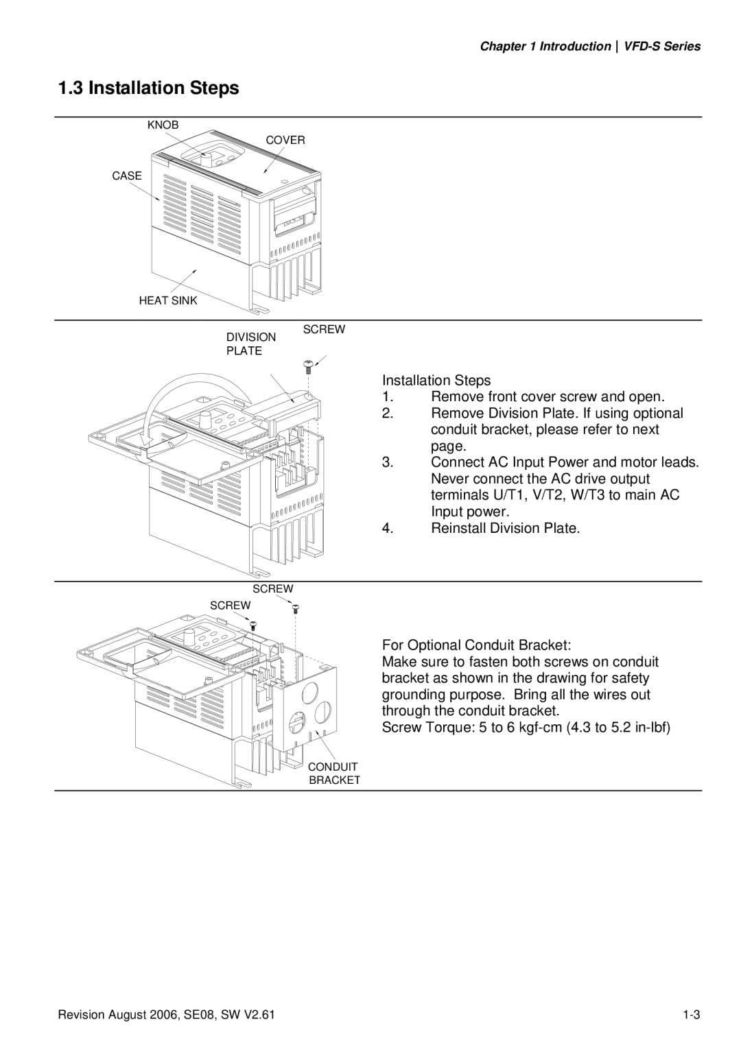 Delta Electronics 230V Series, 460V Series, 115V Series manual Installation Steps 