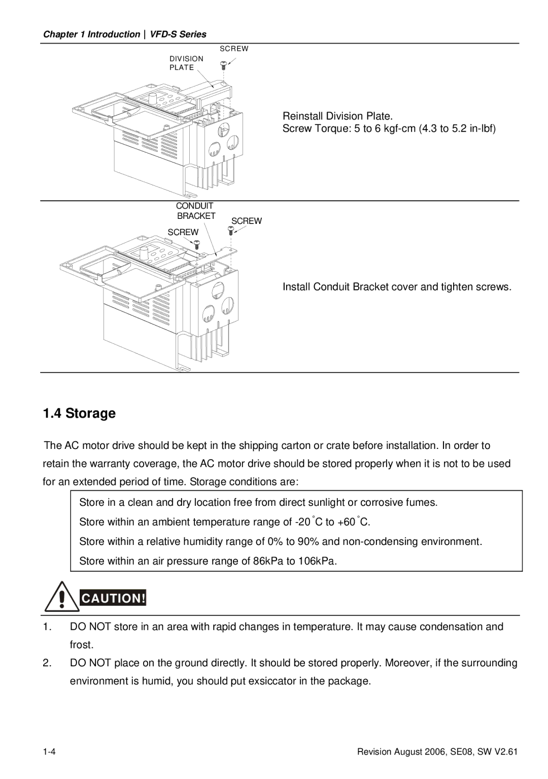 Delta Electronics 460V Series, 230V Series, 115V Series manual Storage 