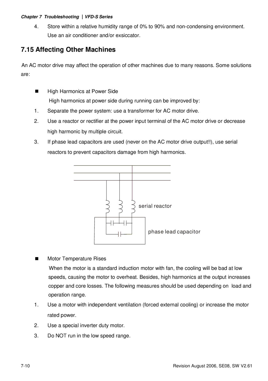 Delta Electronics 115V Series, 230V Series, 460V Series manual Affecting Other Machines, Serial reactor Phase lead capacitor 