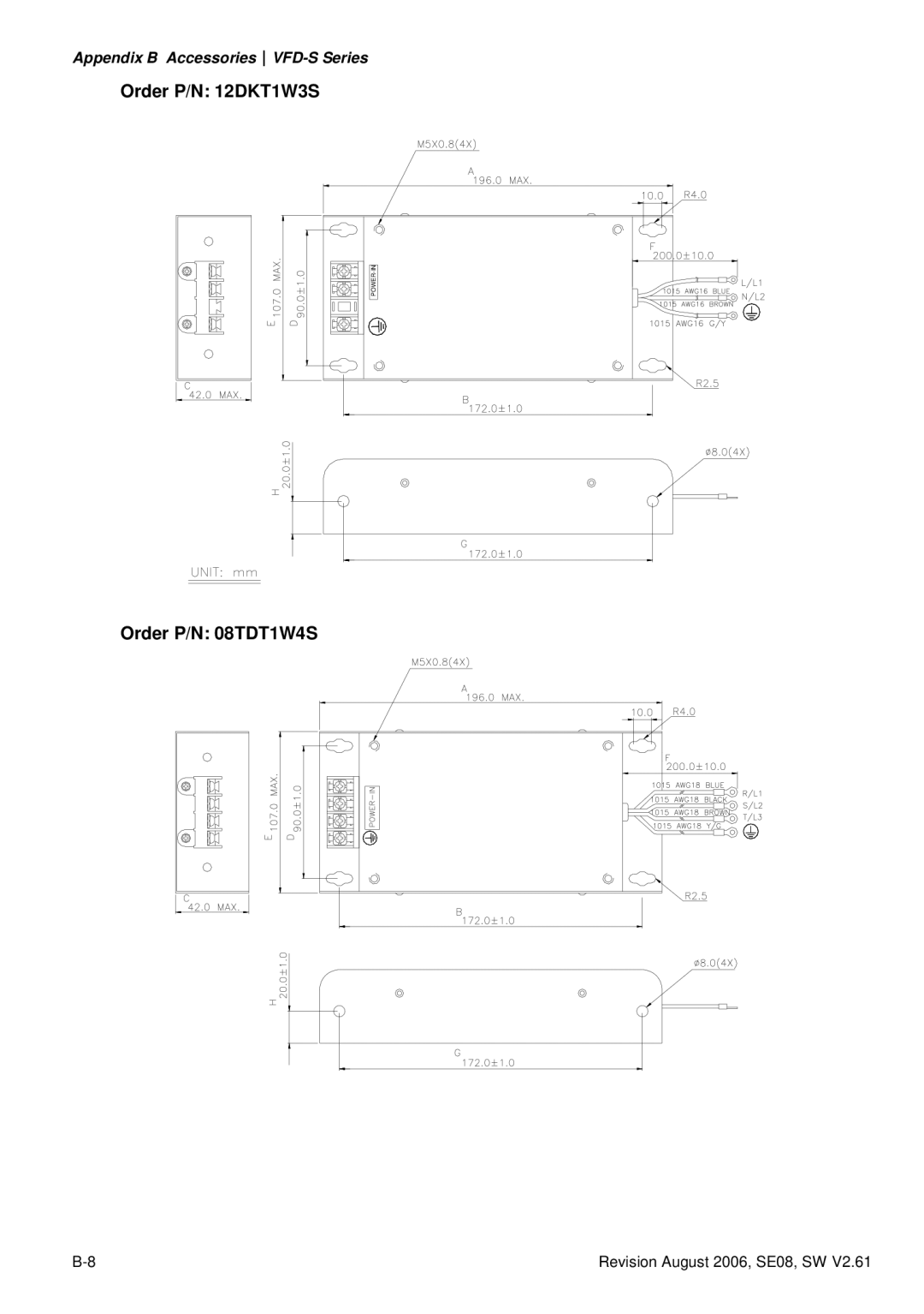 Delta Electronics 230V Series, 460V Series, 115V Series manual Order P/N 12DKT1W3S, Order P/N 08TDT1W4S 