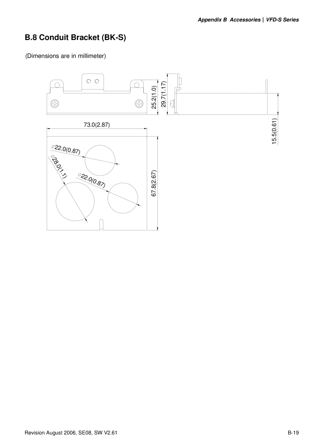 Delta Electronics 115V Series, 230V Series, 460V Series manual Conduit Bracket BK-S 