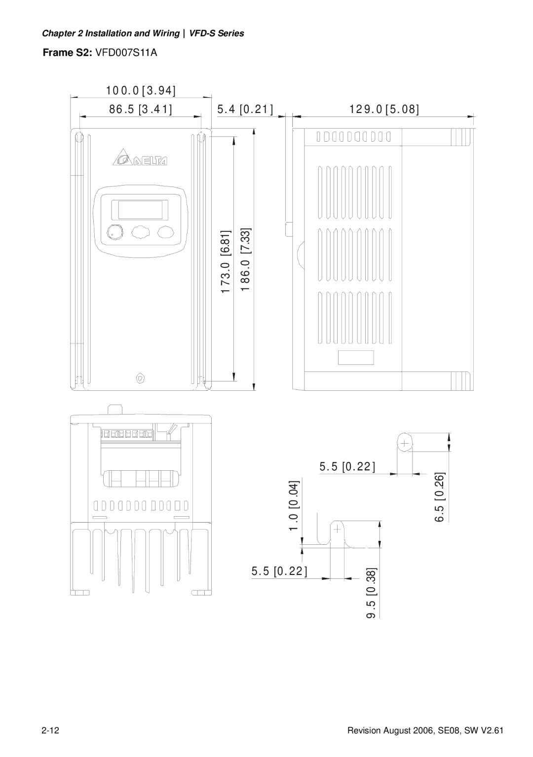 Delta Electronics 230V Series, 460V Series, 115V Series manual Frame S2 VFD007S11A 