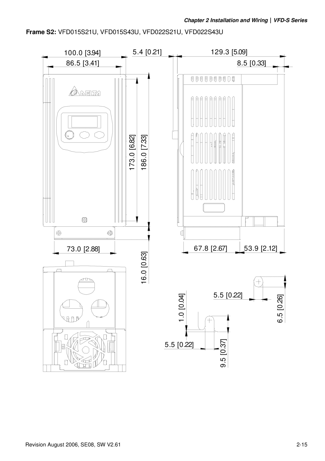 Delta Electronics 230V Series, 460V Series, 115V Series manual 100.0 86.5 173.0 186.0 129.3 16.0 