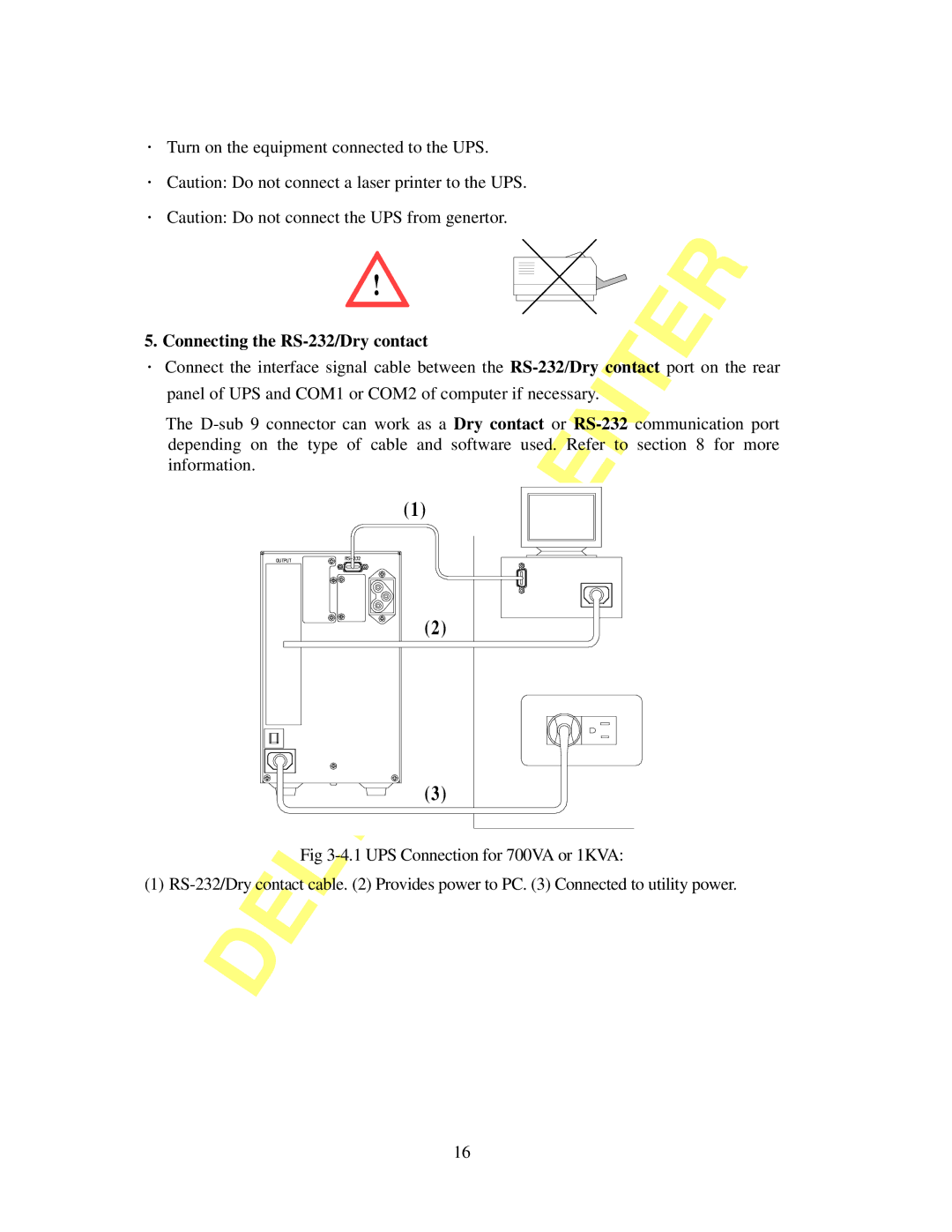 Delta Electronics 700VA, 3KVA manual Connecting the RS-232/Dry contact 