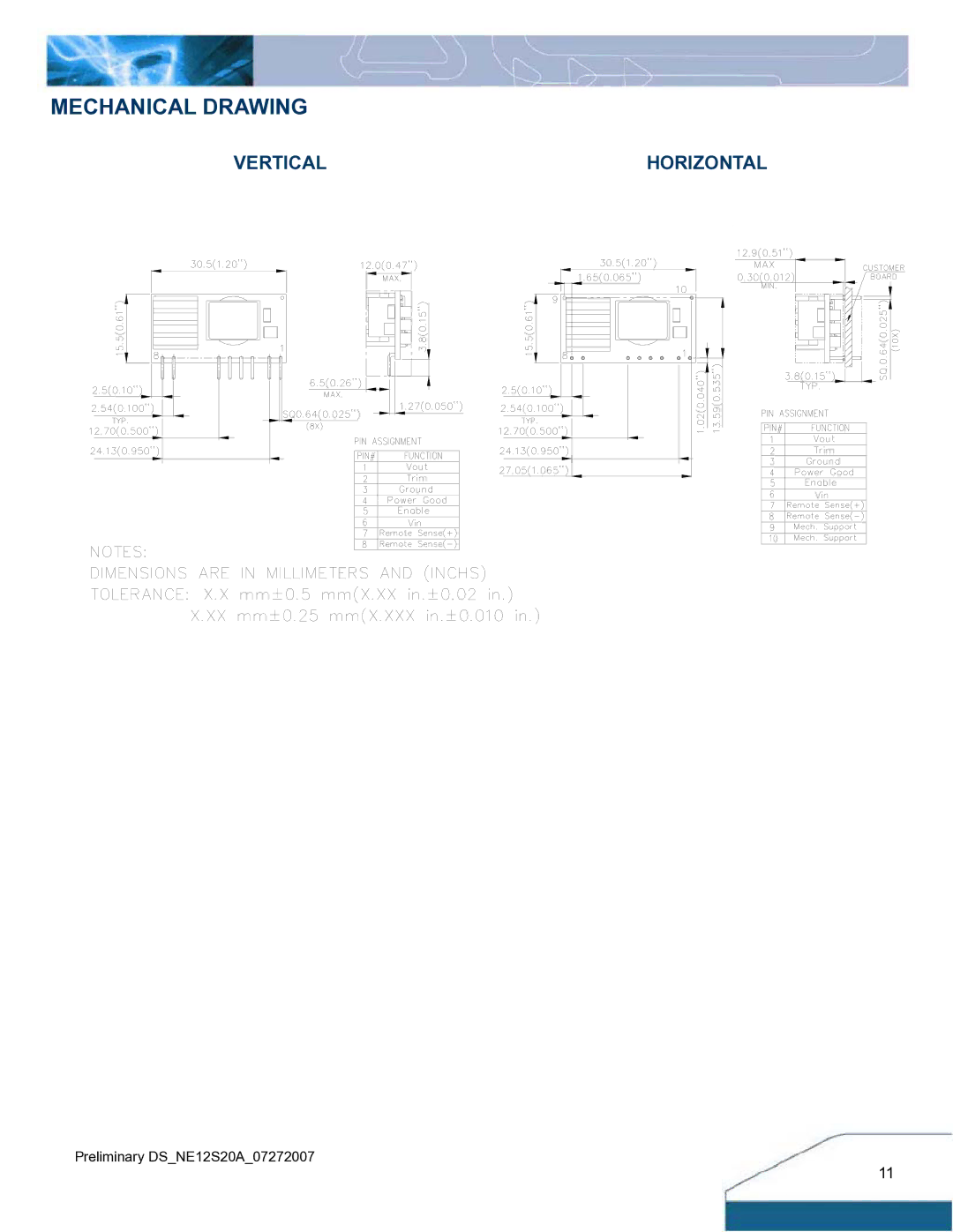 Delta Electronics 0.59V~5.1Vout, 4.5V~13.8Vin, 20A manual Mechanical Drawing 