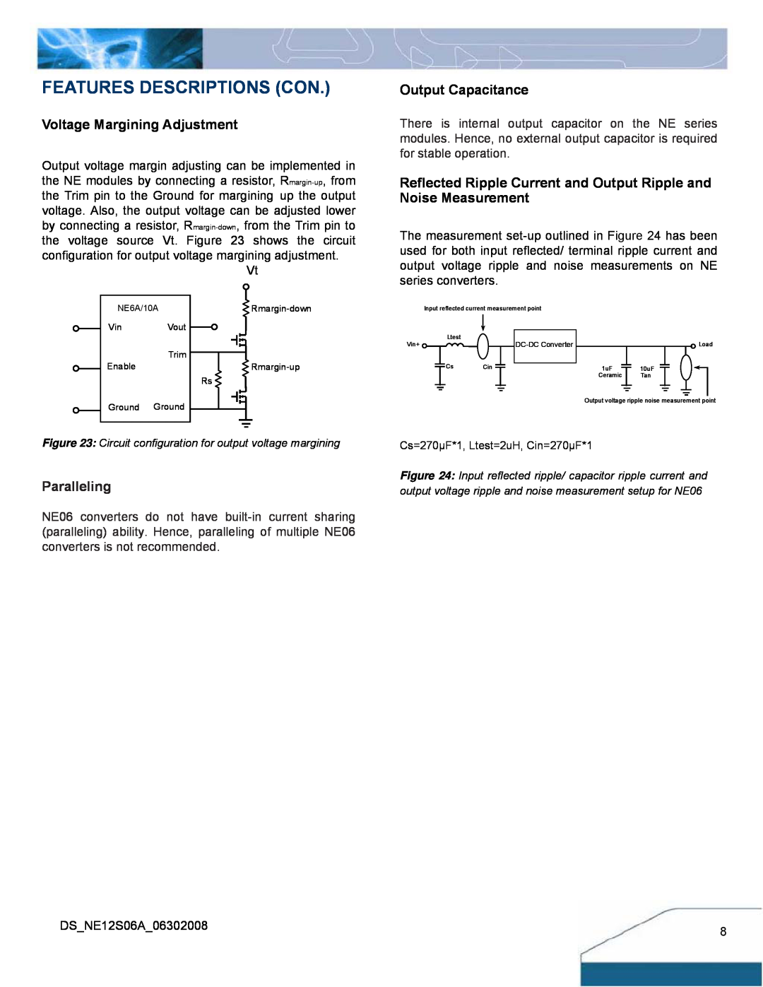 Delta Electronics 6A Series manual Voltage Margining Adjustment, Output Capacitance, Features Descriptions Con, Paralleling 