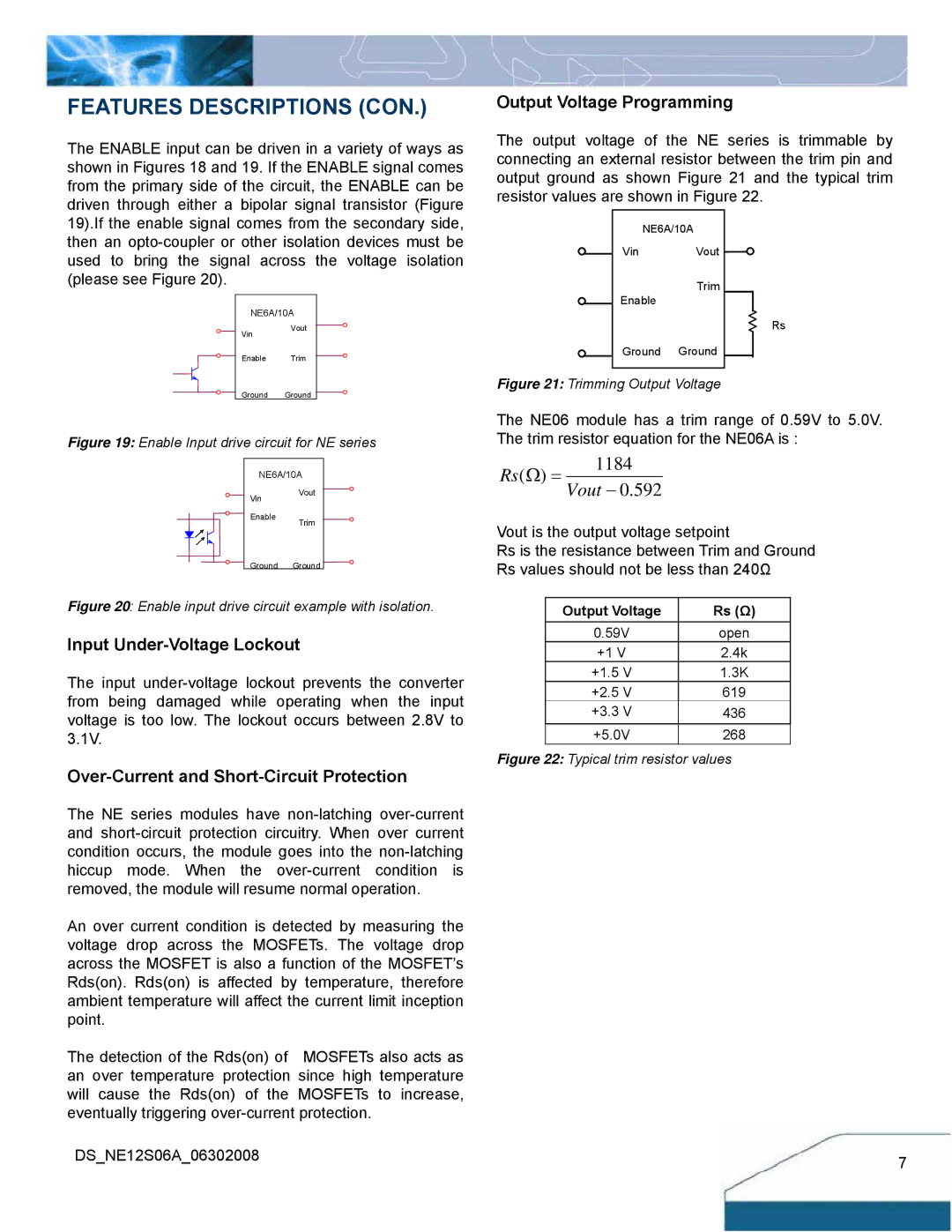 Delta Electronics 6A Series manual Features Descriptions CON, Output Voltage Programming, Input Under-Voltage Lockout 