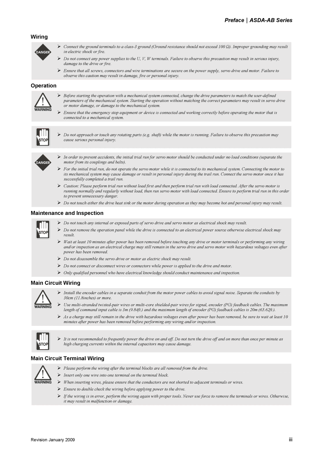 Delta Electronics ASDA-AB Operation, Maintenance and Inspection, Main Circuit Wiring, Main Circuit Terminal Wiring 