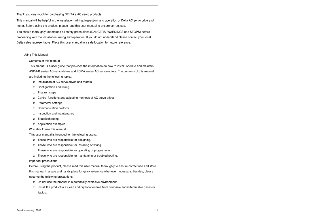 Delta Electronics ASDA-B Series Using This Manual „ Contents of this manual, „ Who should use this manual 