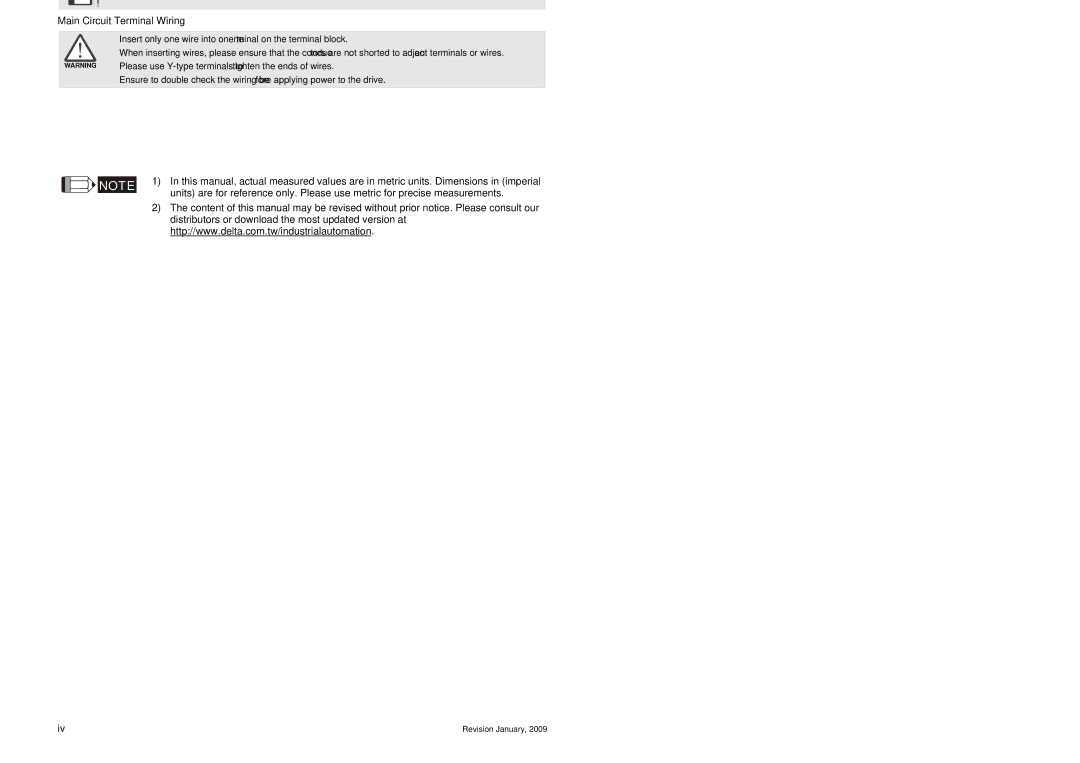 Delta Electronics ASDA-B Series manual Main Circuit Terminal Wiring 