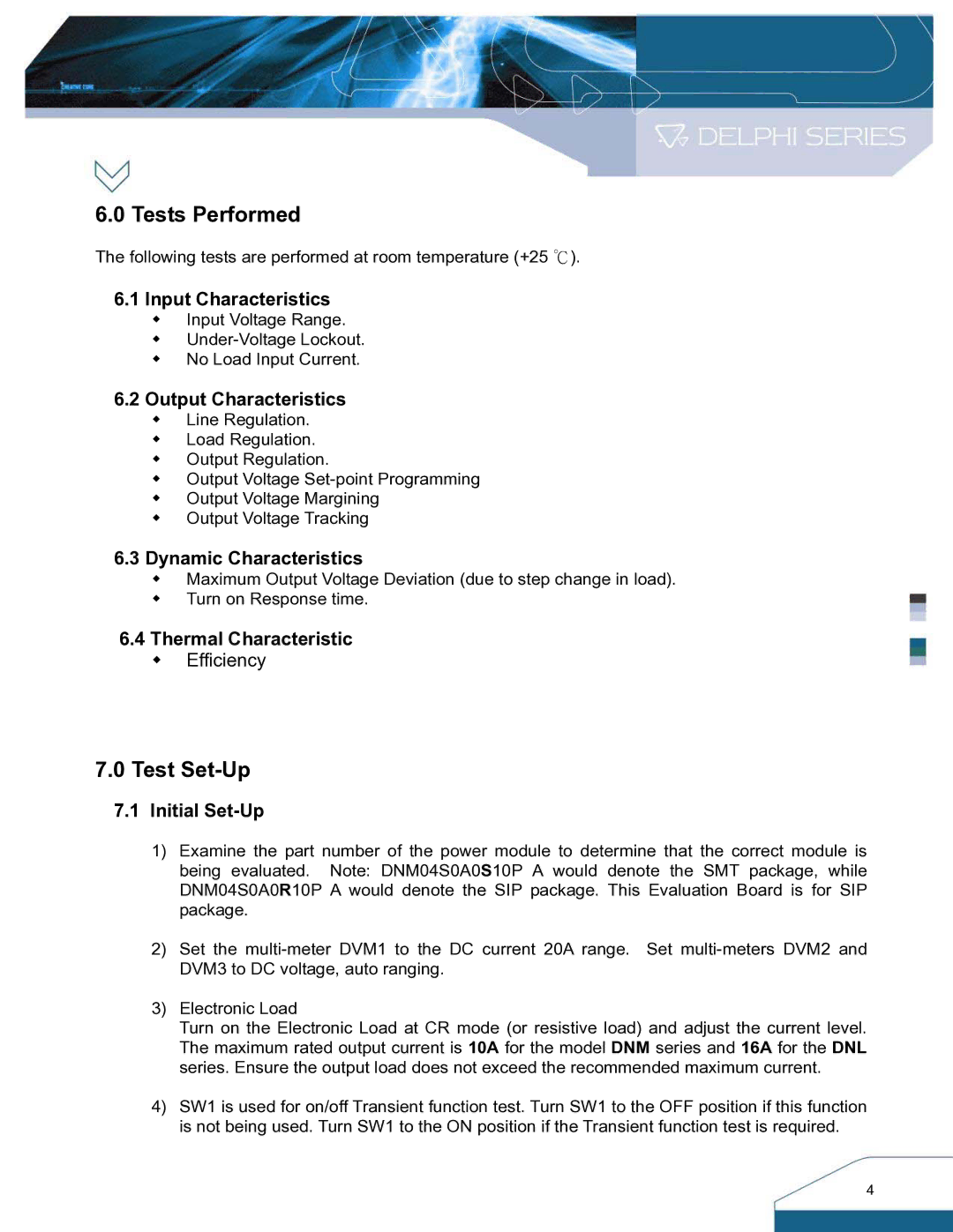 Delta Electronics DNL SIP Series, DNM manual Tests Performed, Test Set-Up 