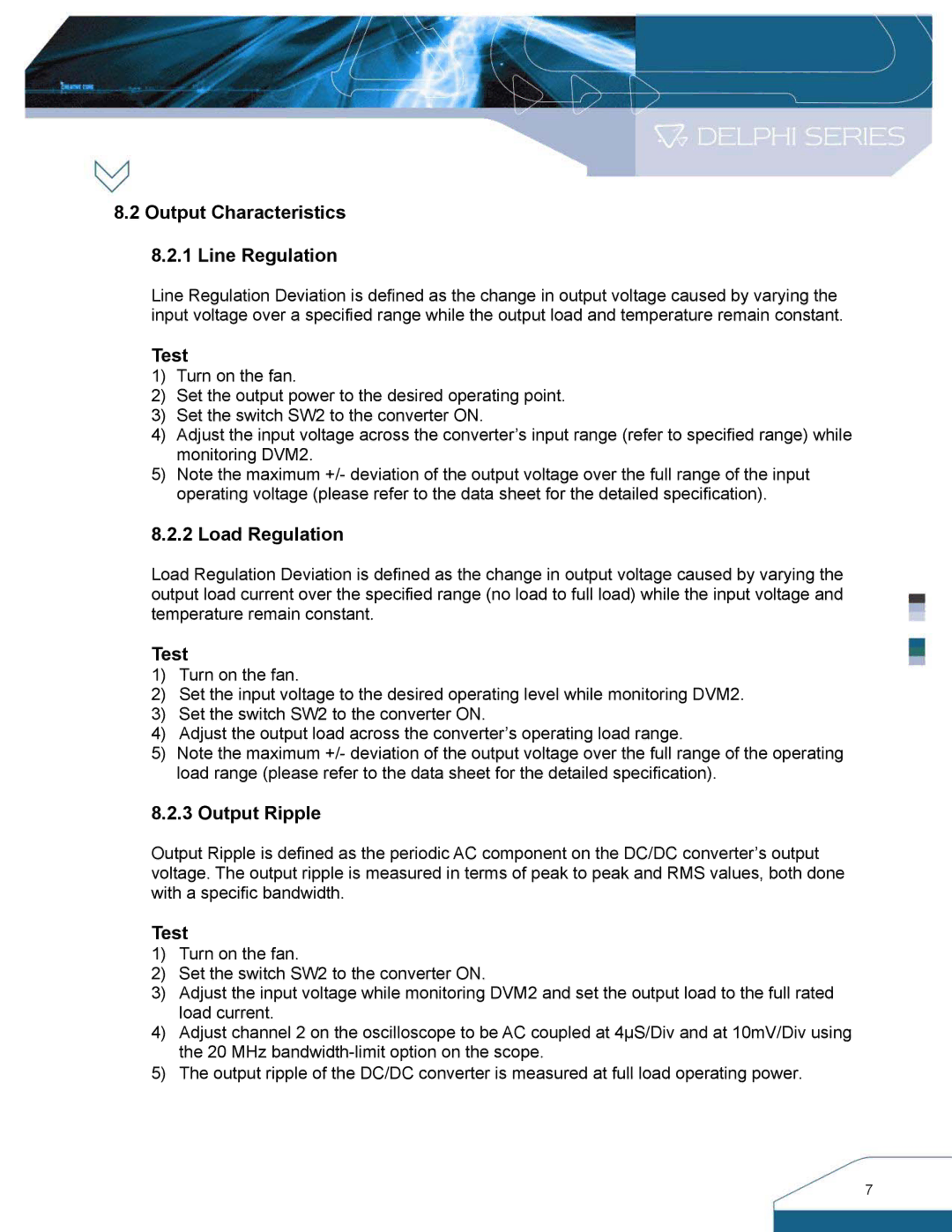 Delta Electronics DNS SIP Series manual Output Characteristics Line Regulation, Load Regulation, Output Ripple 