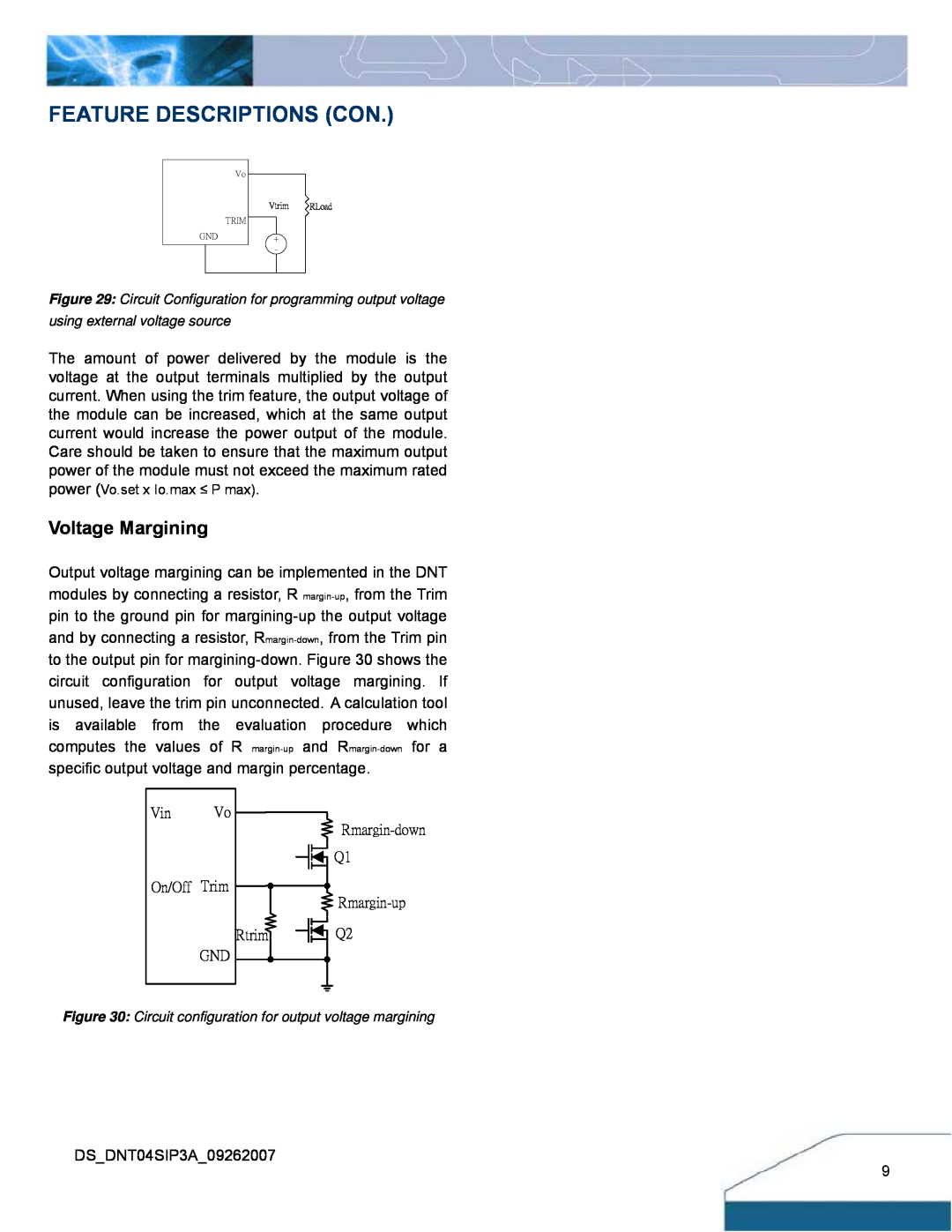 Delta Electronics DNT04 manual Feature Descriptions Con, Voltage Margining 