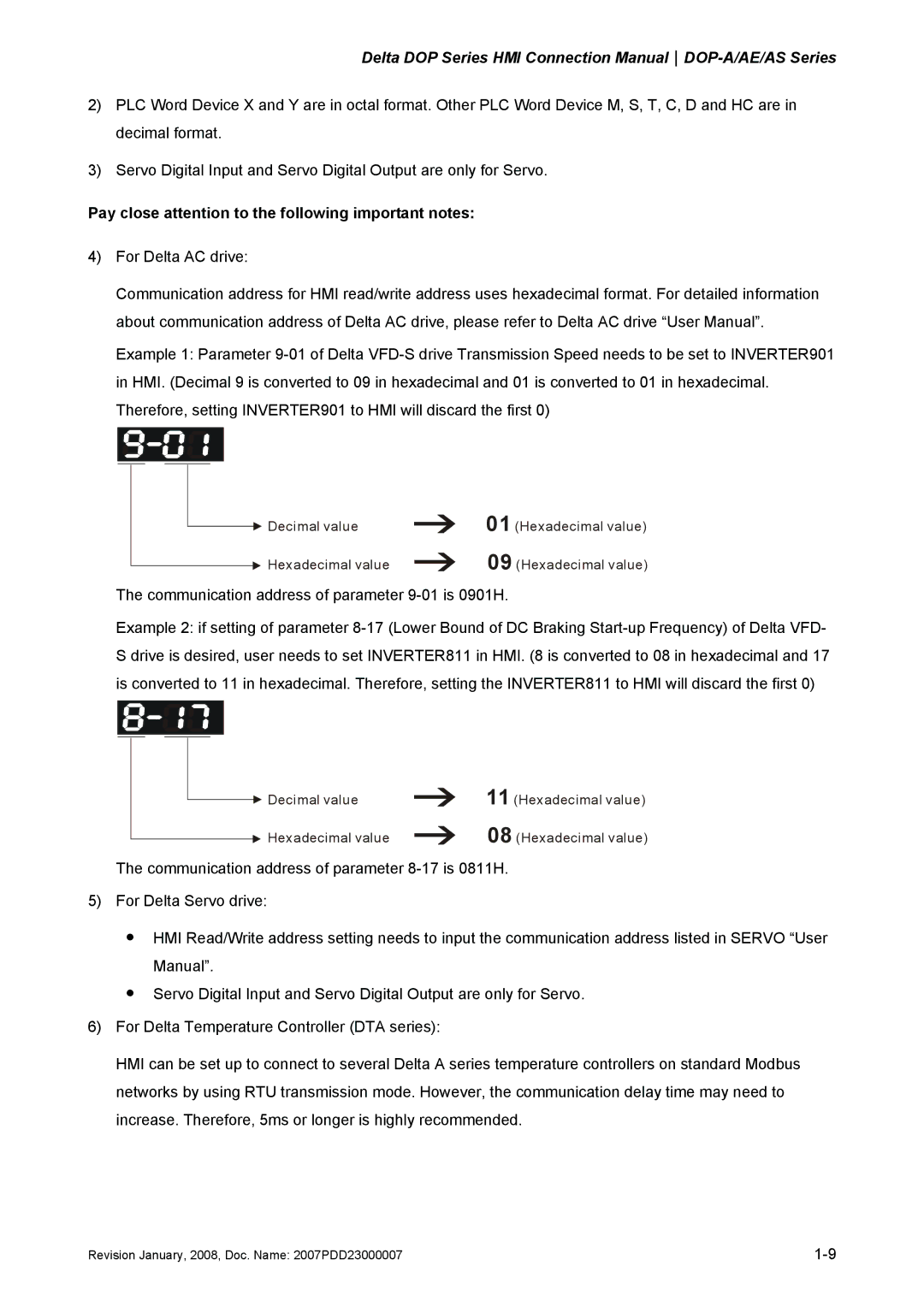 Delta Electronics DOP-A/AE/AS manual Pay close attention to the following important notes 