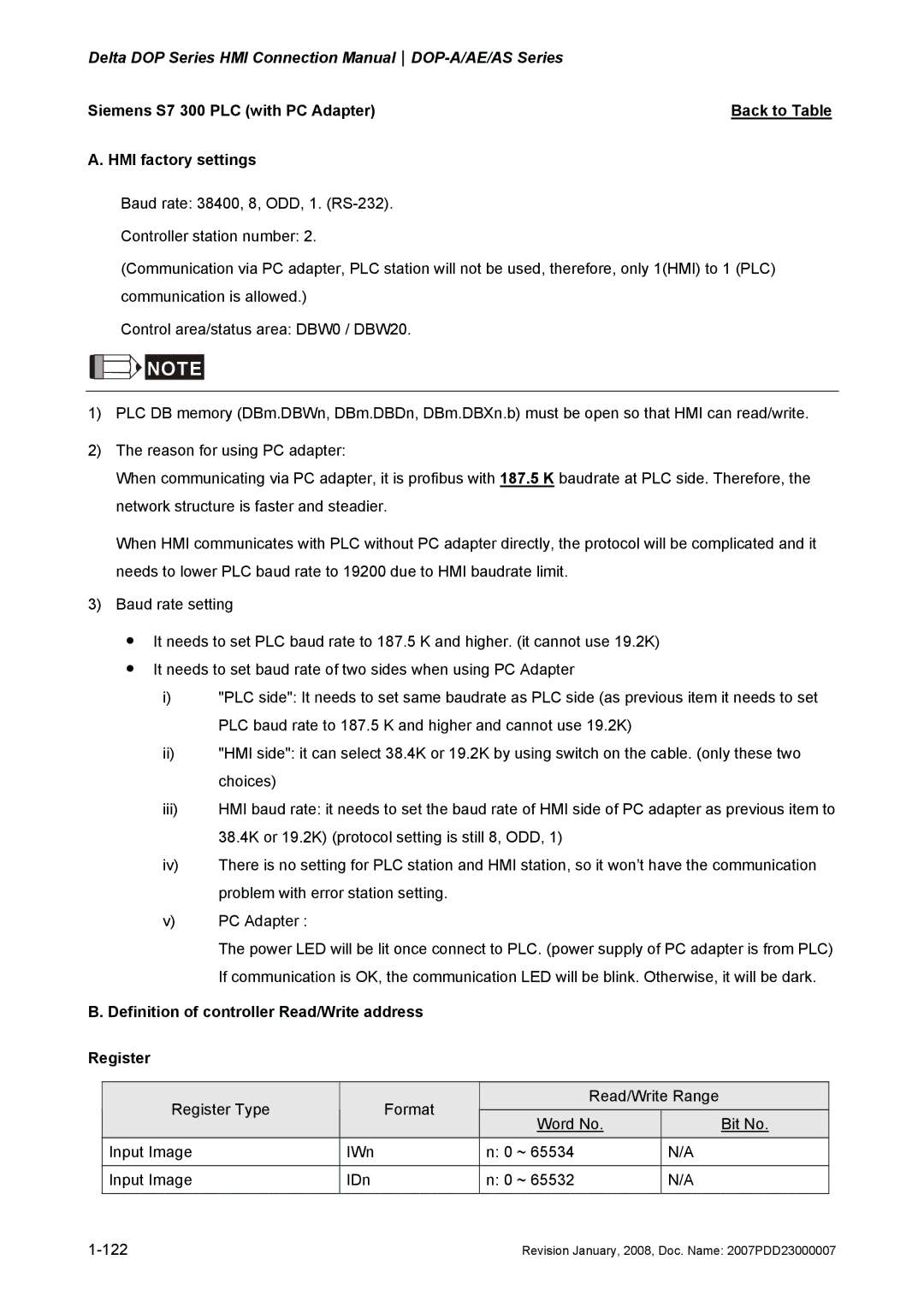 Delta Electronics DOP-A/AE/AS manual Siemens S7 300 PLC with PC Adapter 