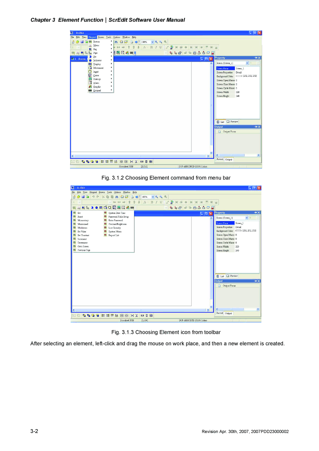 Delta Electronics DOP-AS Series, DOP-AE Series, DOP-A Series manual Choosing Element command from menu bar 