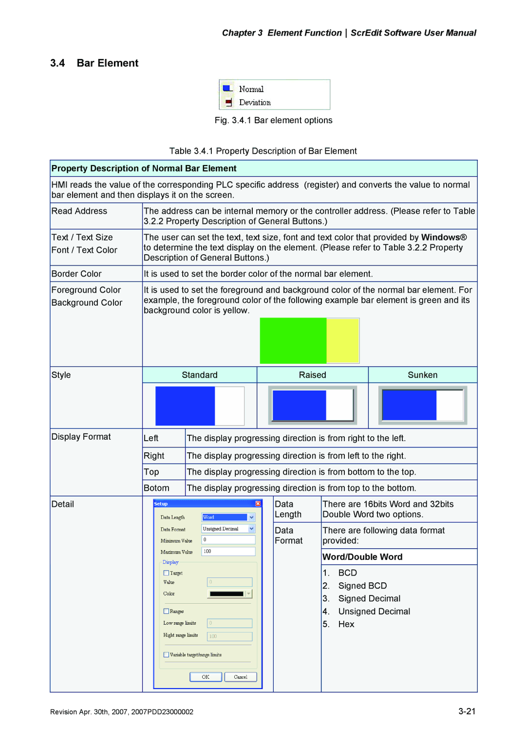 Delta Electronics DOP-A Series, DOP-AE Series, DOP-AS Series manual Property Description of Normal Bar Element 