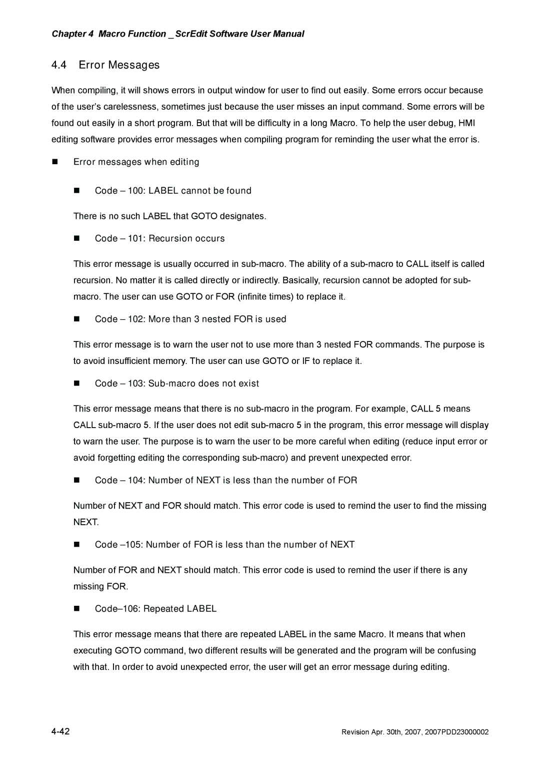 Delta Electronics DOP-A Series, DOP-AE Series, DOP-AS Series manual Error Messages 