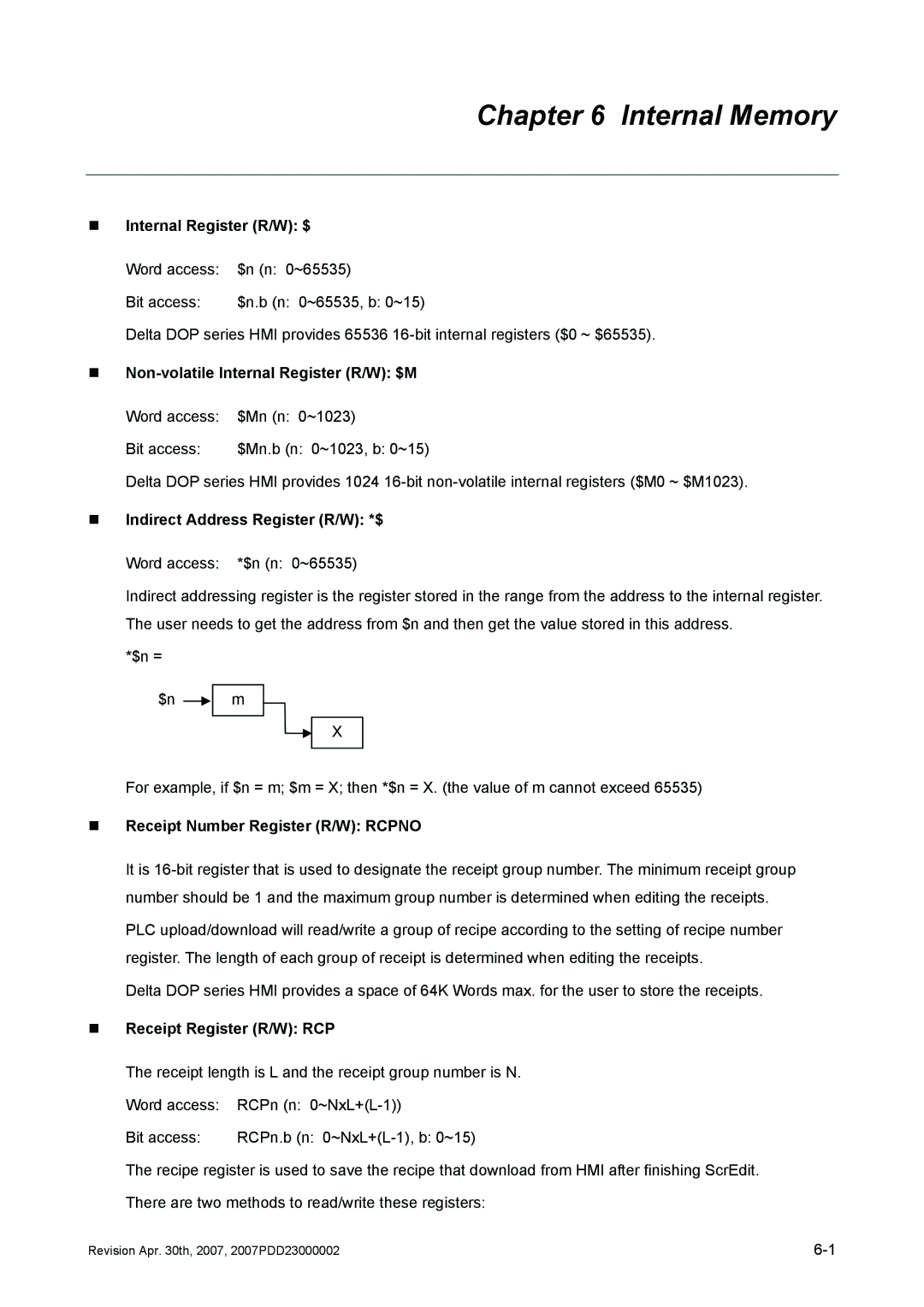 Delta Electronics DOP-AE Series, DOP-AS Series manual „ Internal Register R/W $, „ Non-volatile Internal Register R/W $M 