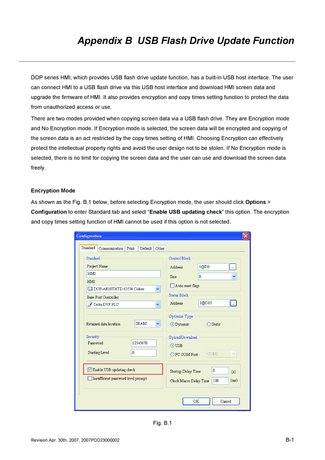Delta Electronics DOP-AE Series, DOP-AS Series, DOP-A Series Appendix B USB Flash Drive Update Function, Encryption Mode 
