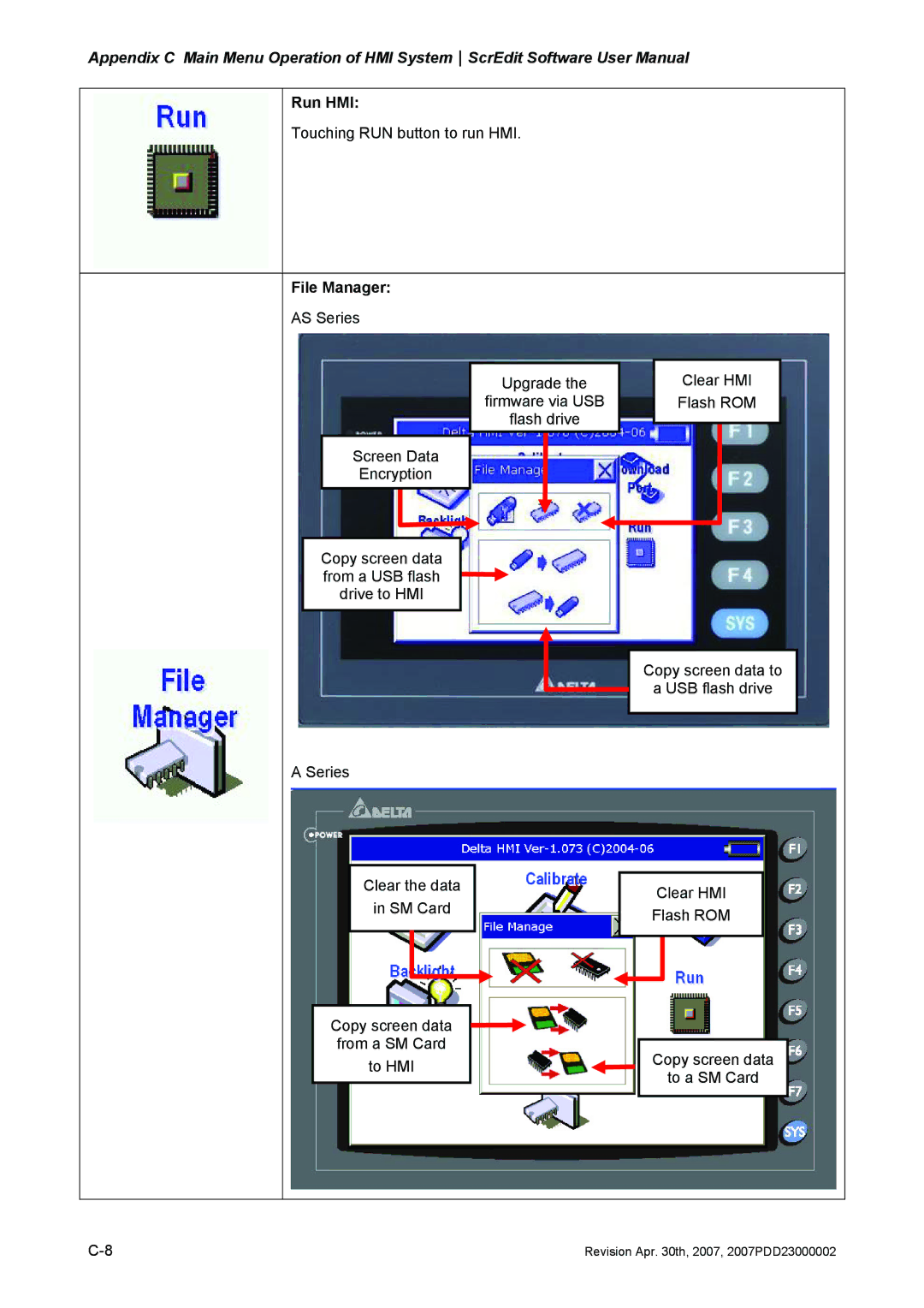 Delta Electronics DOP-AE Series, DOP-AS Series, DOP-A Series manual Run HMI, File Manager 