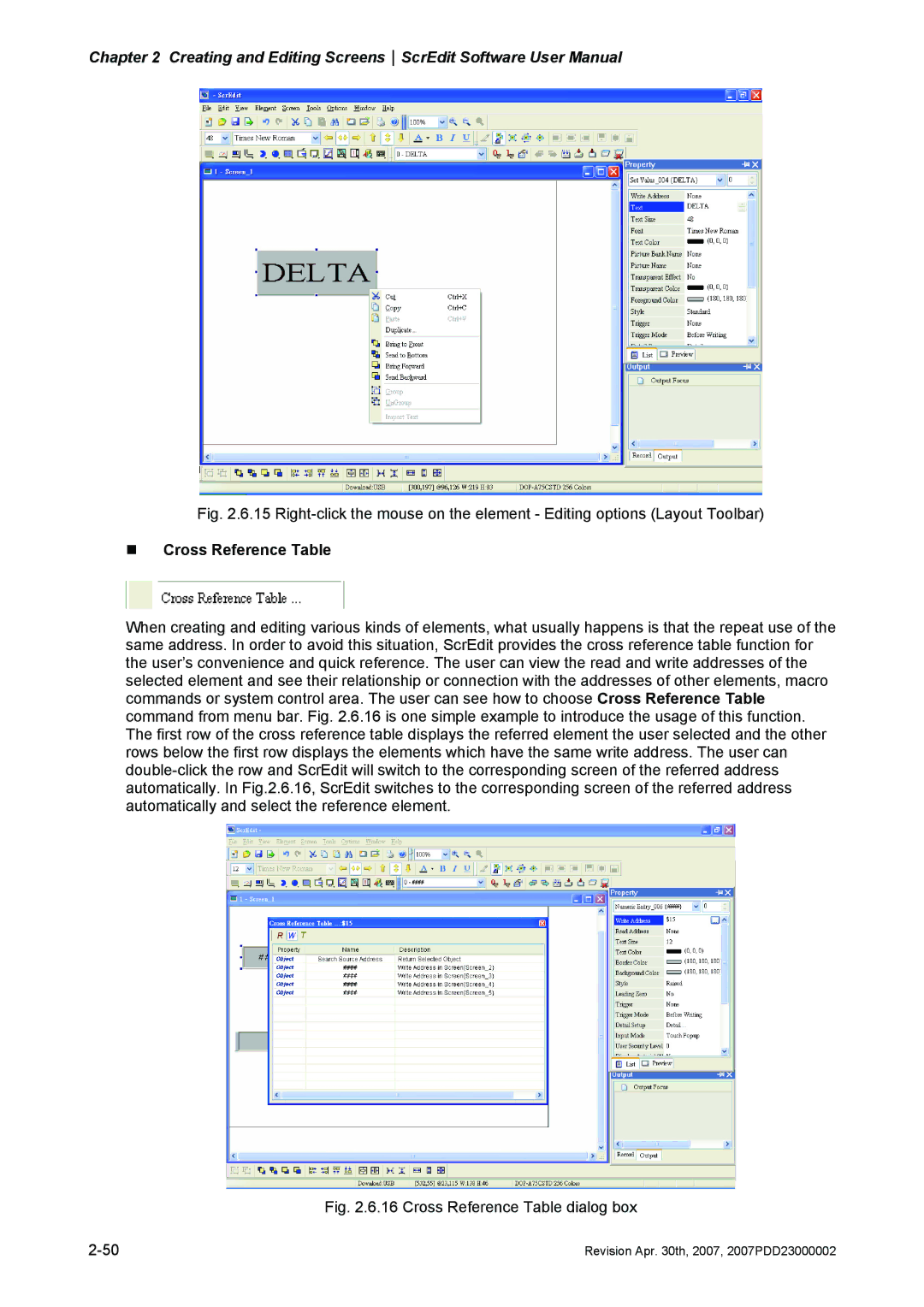 Delta Electronics DOP-AS Series, DOP-AE Series, DOP-A Series manual „ Cross Reference Table, Cross Reference Table dialog box 