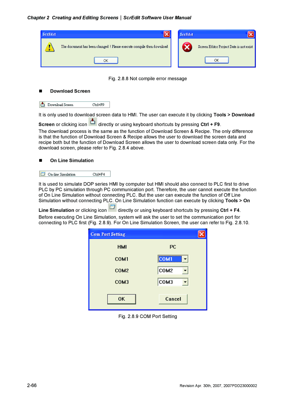 Delta Electronics DOP-A Series, DOP-AE Series, DOP-AS Series manual „ Download Screen, „ On Line Simulation 