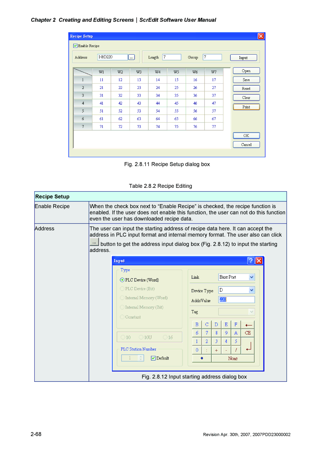 Delta Electronics DOP-AS Series, DOP-AE Series, DOP-A Series manual Recipe Setup dialog box 