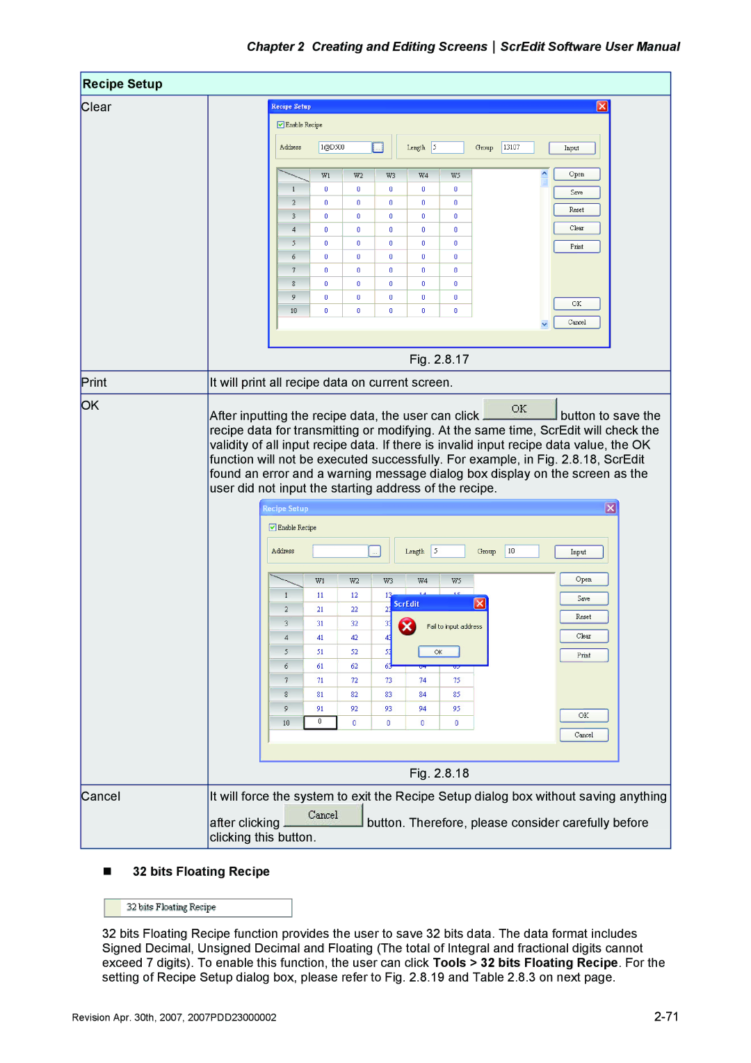 Delta Electronics DOP-AS Series, DOP-AE Series, DOP-A Series manual „ 32 bits Floating Recipe 