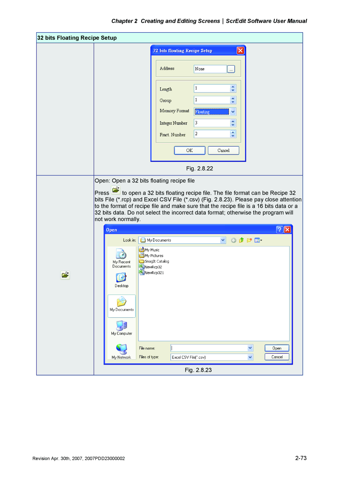 Delta Electronics DOP-AE Series, DOP-AS Series, DOP-A Series manual Bits Floating Recipe Setup 