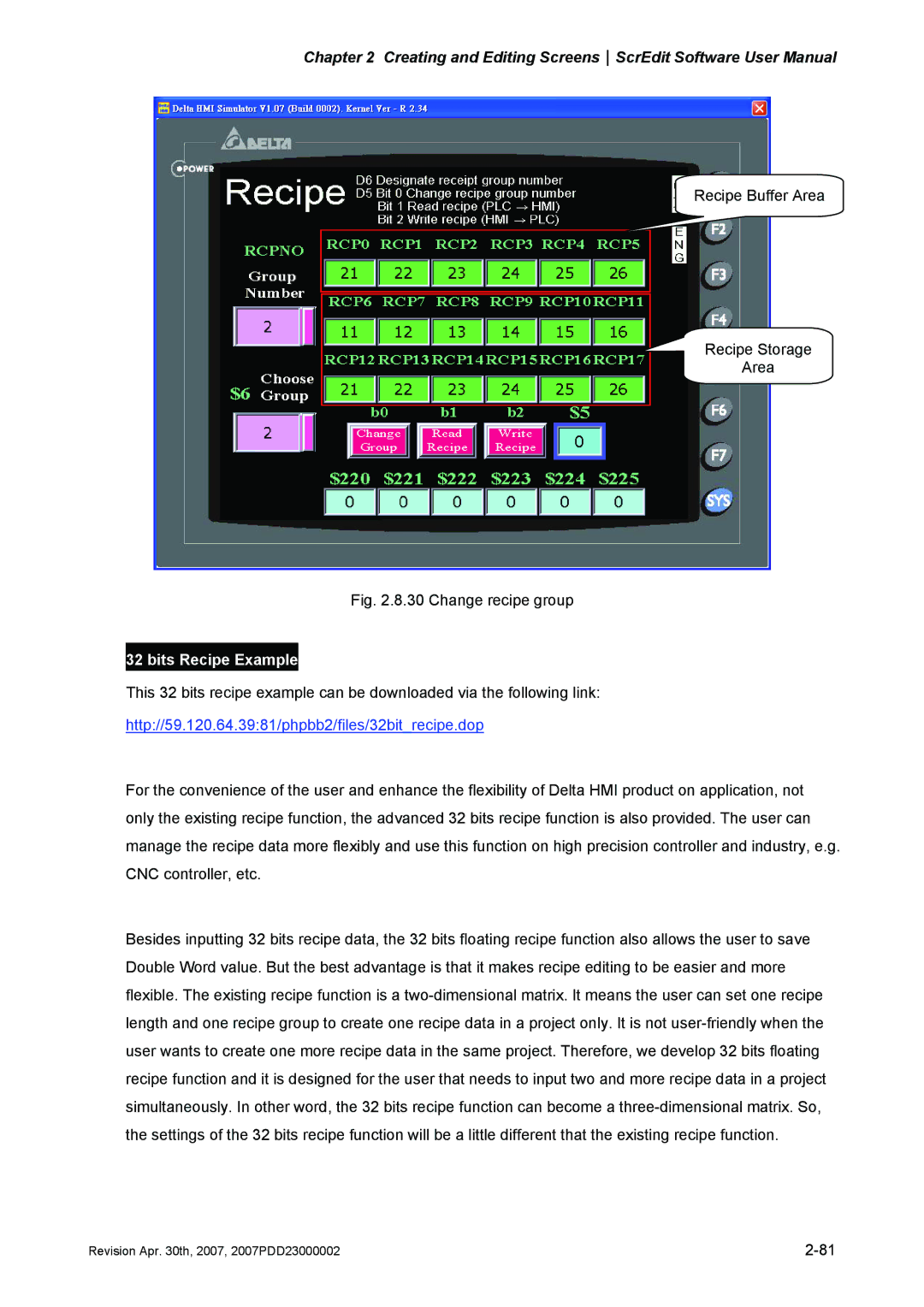 Delta Electronics DOP-A Series, DOP-AE Series, DOP-AS Series manual Bits Recipe Example 