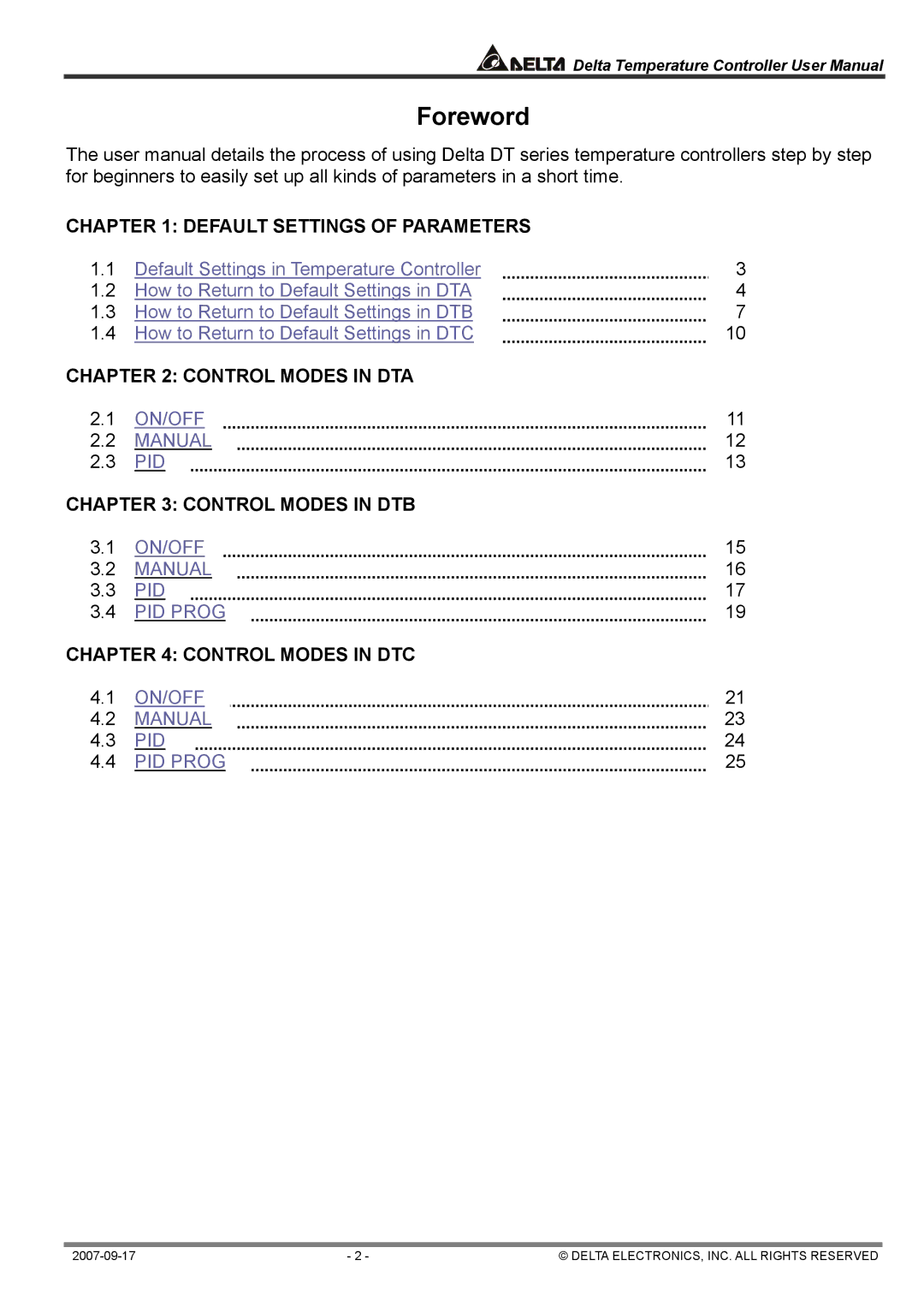 Delta Electronics DTC1000R, DTA4896R1 user manual Foreword 