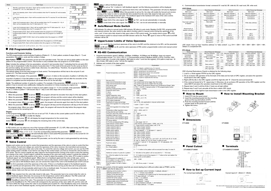 Delta Electronics DTV PID Programmable Control, PID Control, Valve Control, Auto/Manual Mode Switch, RS-485 Communication 