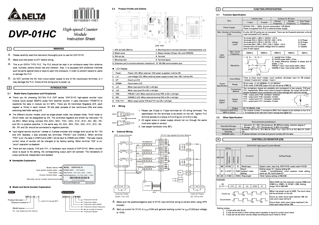 Delta Electronics DVP-01HC instruction sheet Introduction, Model Name Explanation and Peripherals, External Wiring 