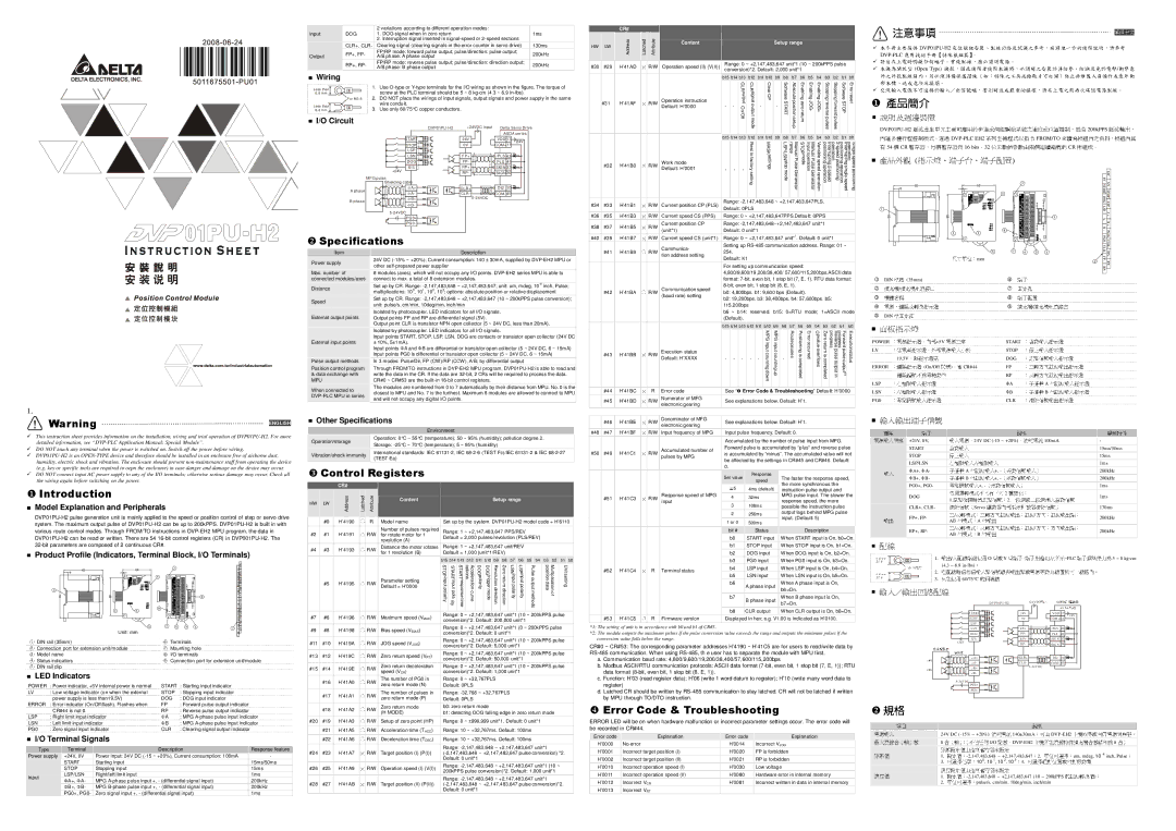 Delta Electronics DVP01PU-H2 specifications 注意事項 