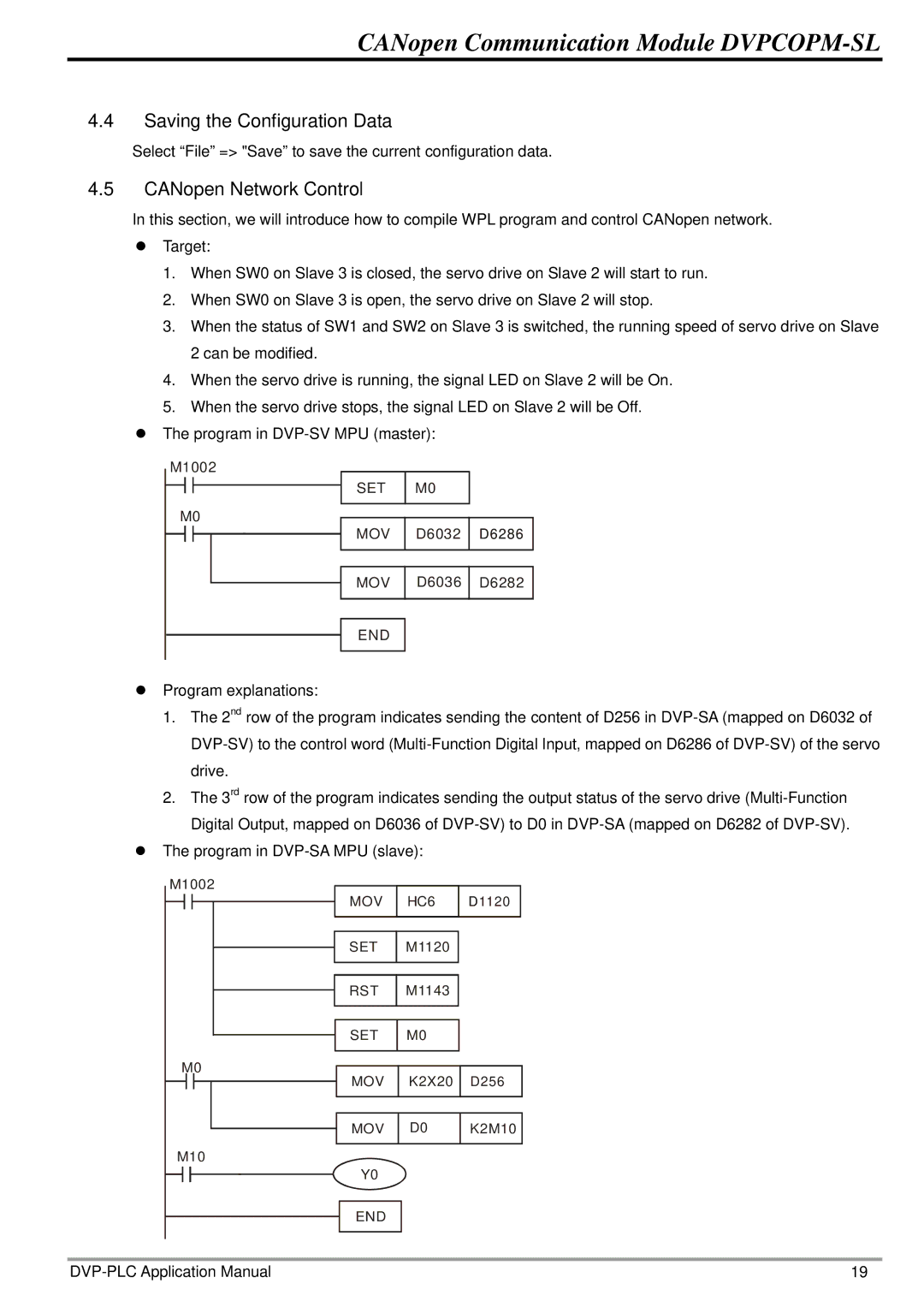 Delta Electronics DVPCOPM-SL manual Saving the Configuration Data, CANopen Network Control 