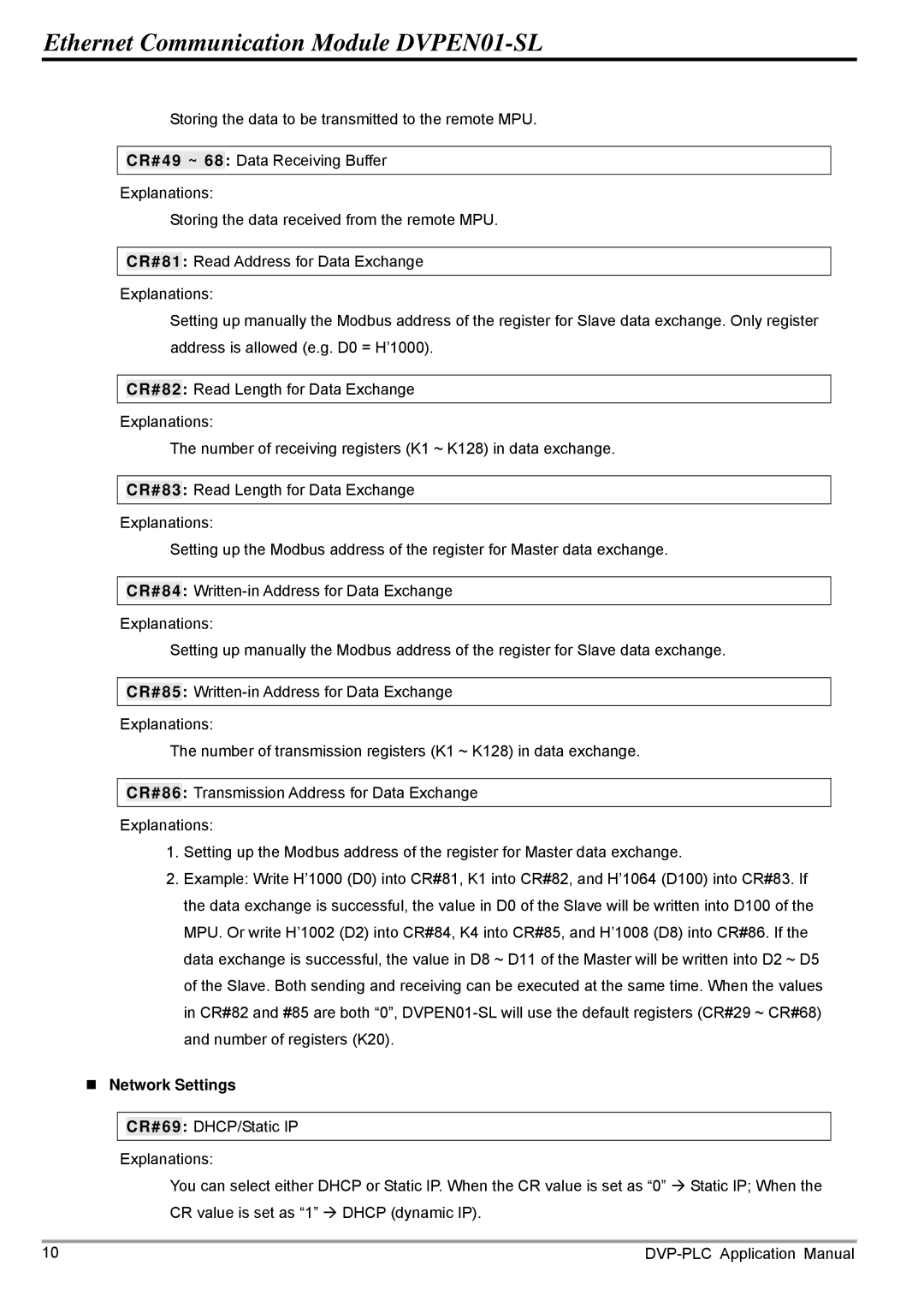 Delta Electronics DVPEN01-SL manual „ Network Settings 