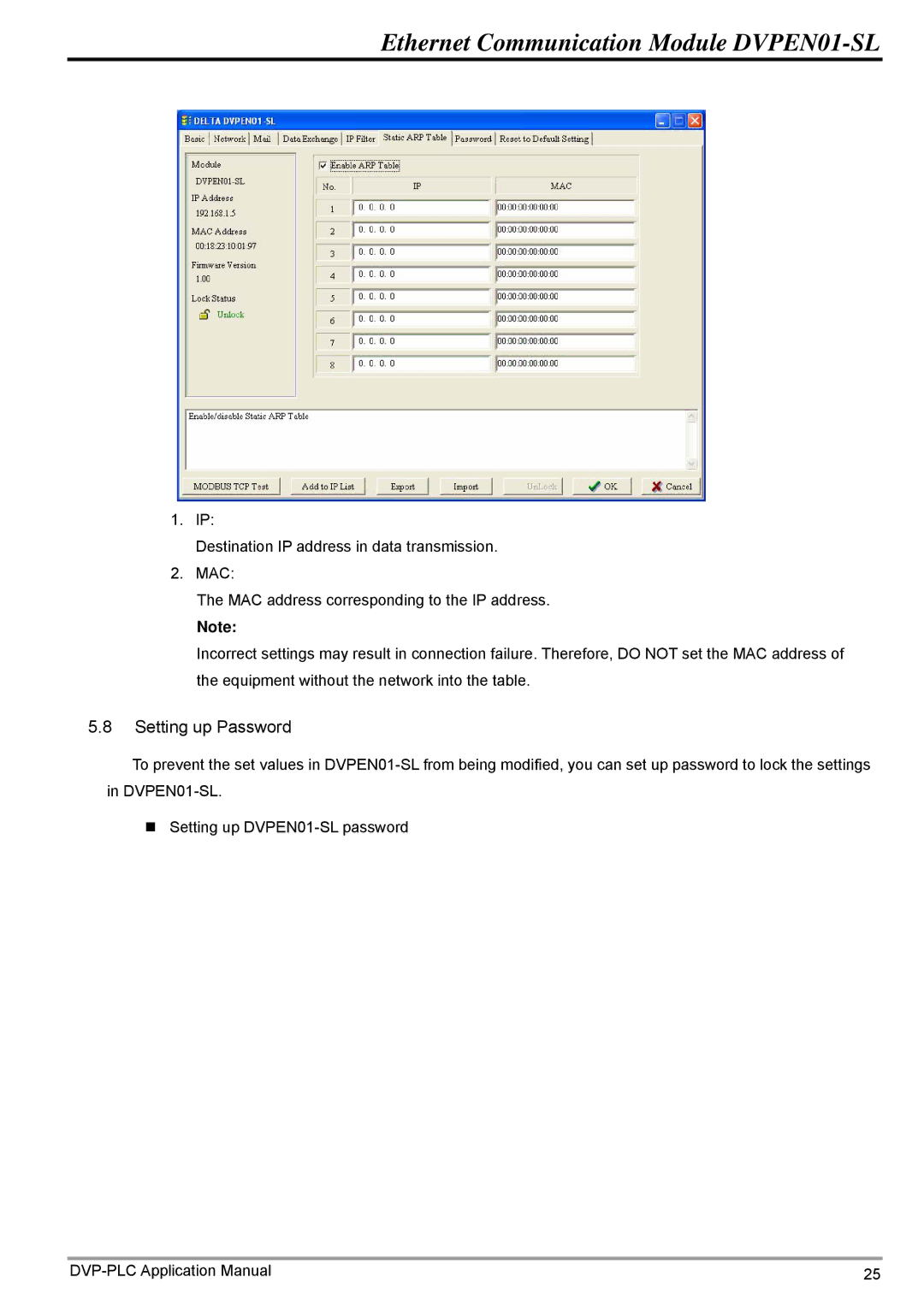 Delta Electronics DVPEN01-SL manual Setting up Password 