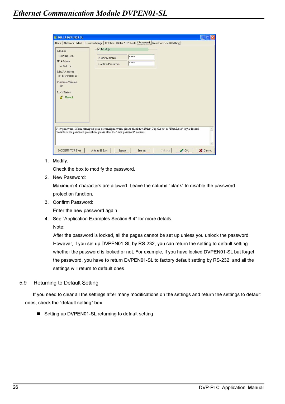 Delta Electronics DVPEN01-SL manual Returning to Default Setting 