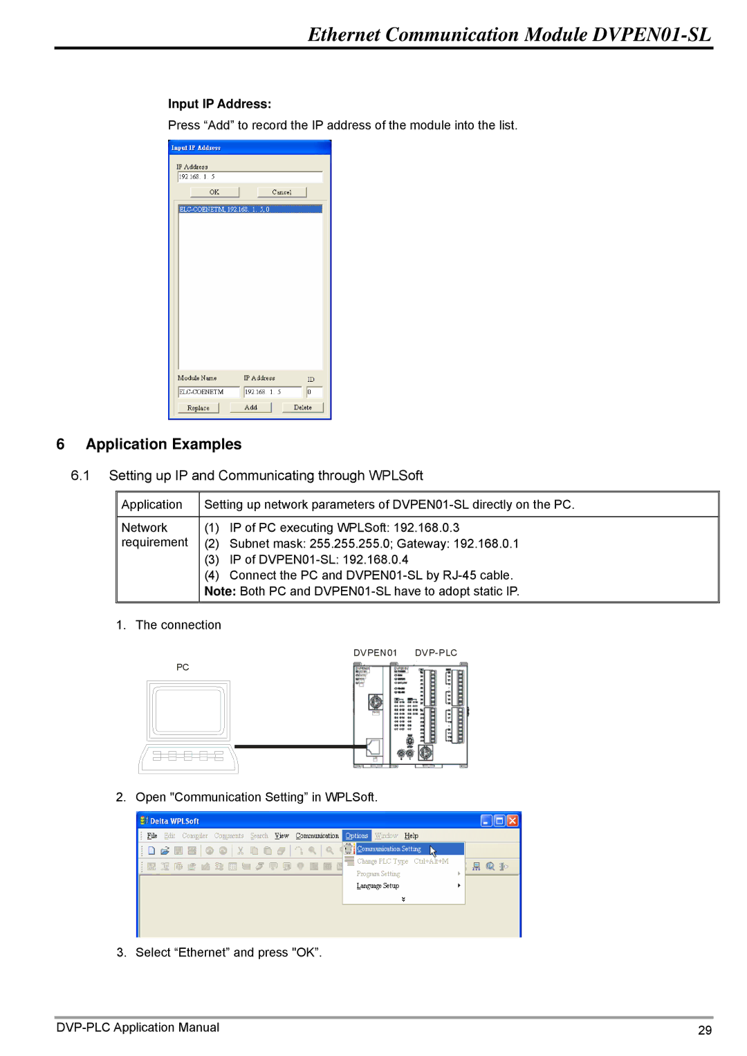 Delta Electronics DVPEN01-SL manual Application Examples 