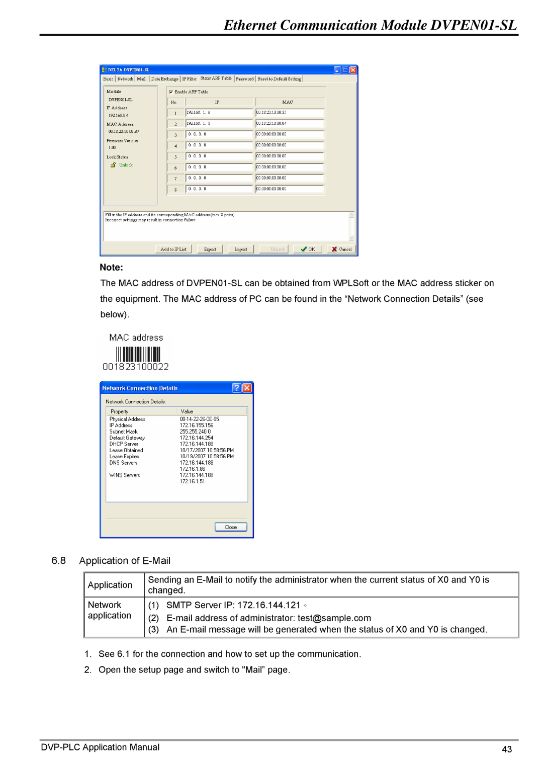 Delta Electronics DVPEN01-SL manual Application of E-Mail 