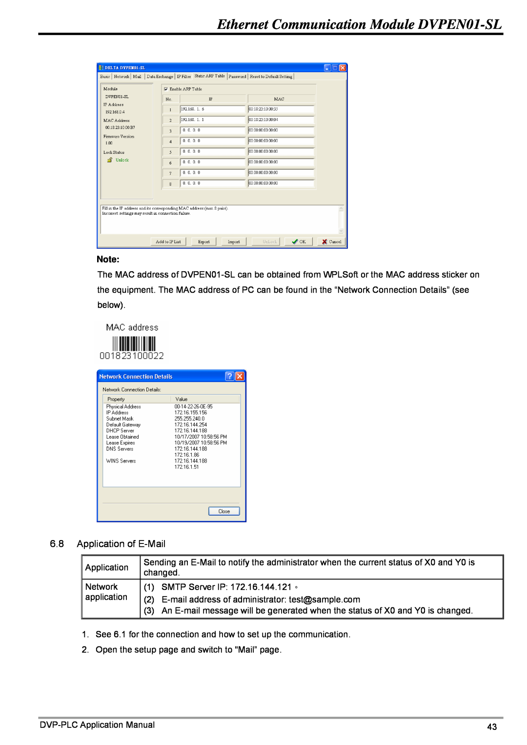 Delta Electronics manual Ethernet Communication Module DVPEN01-SL, Application of E-Mail 