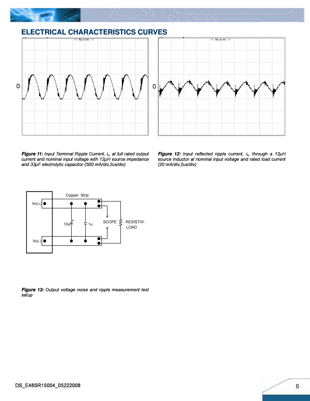 Delta Electronics E48SR manual Electrical Characteristics Curves, Output voltage noise and ripple measurement test setup 