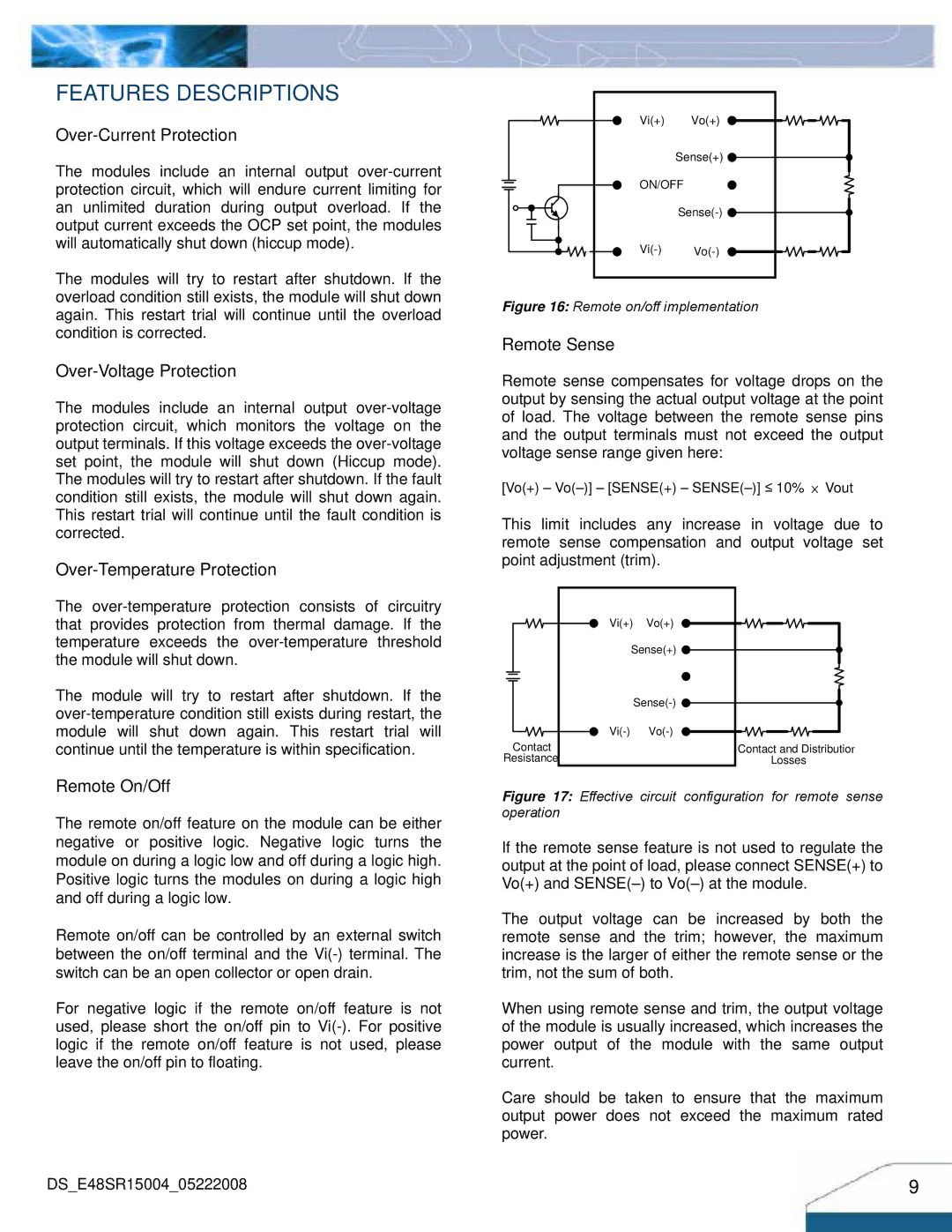 Delta Electronics E48SR manual Features Descriptions 