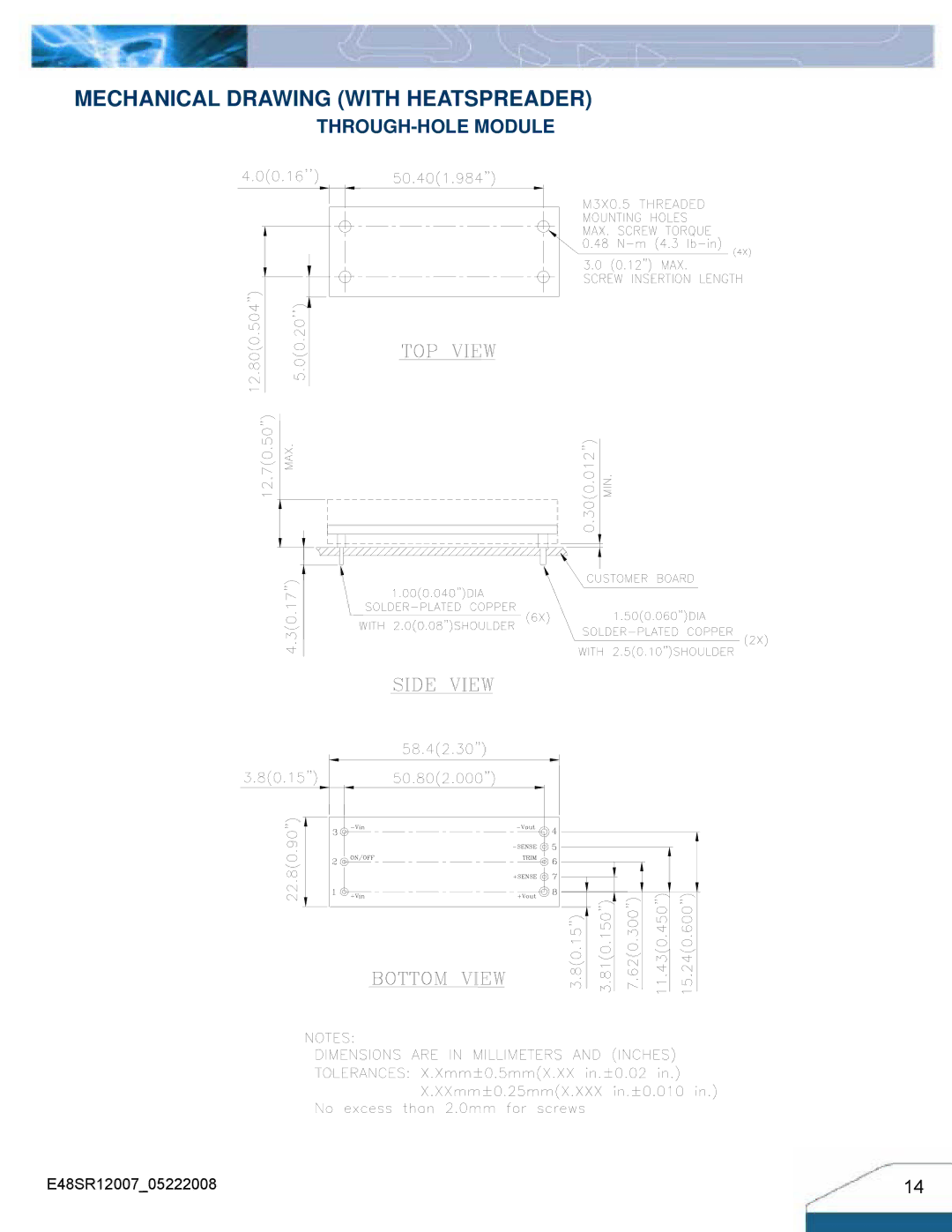 Delta Electronics E48SR12007 manual Mechanical Drawing with Heatspreader 