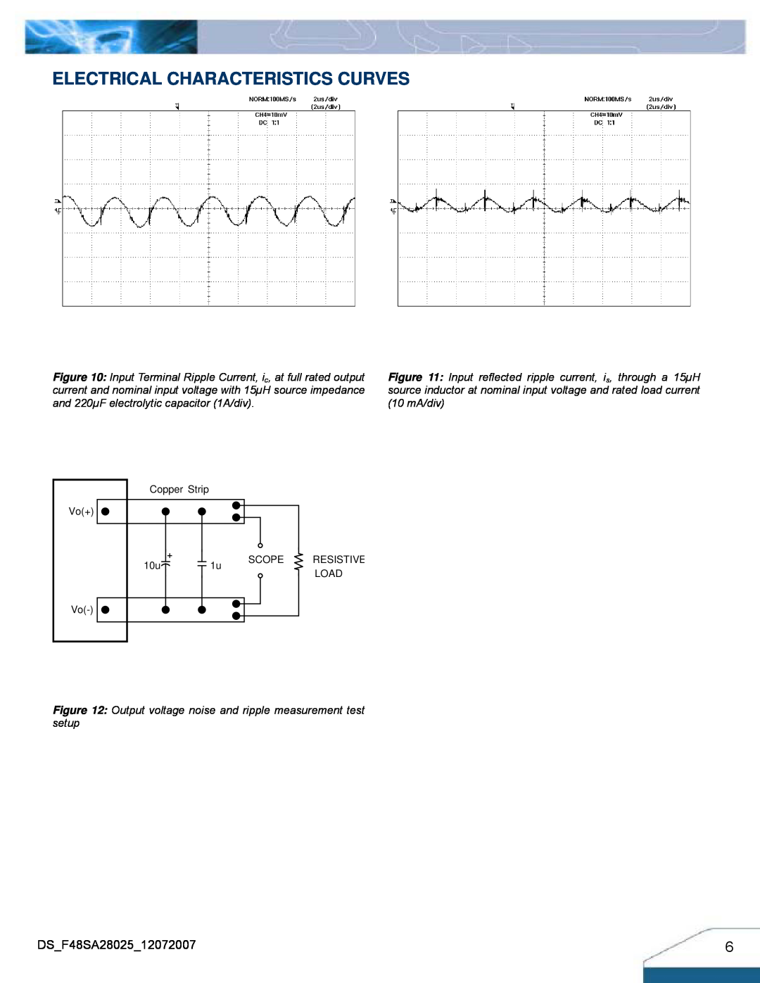 Delta Electronics F48SA manual Electrical Characteristics Curves, Output voltage noise and ripple measurement test setup 