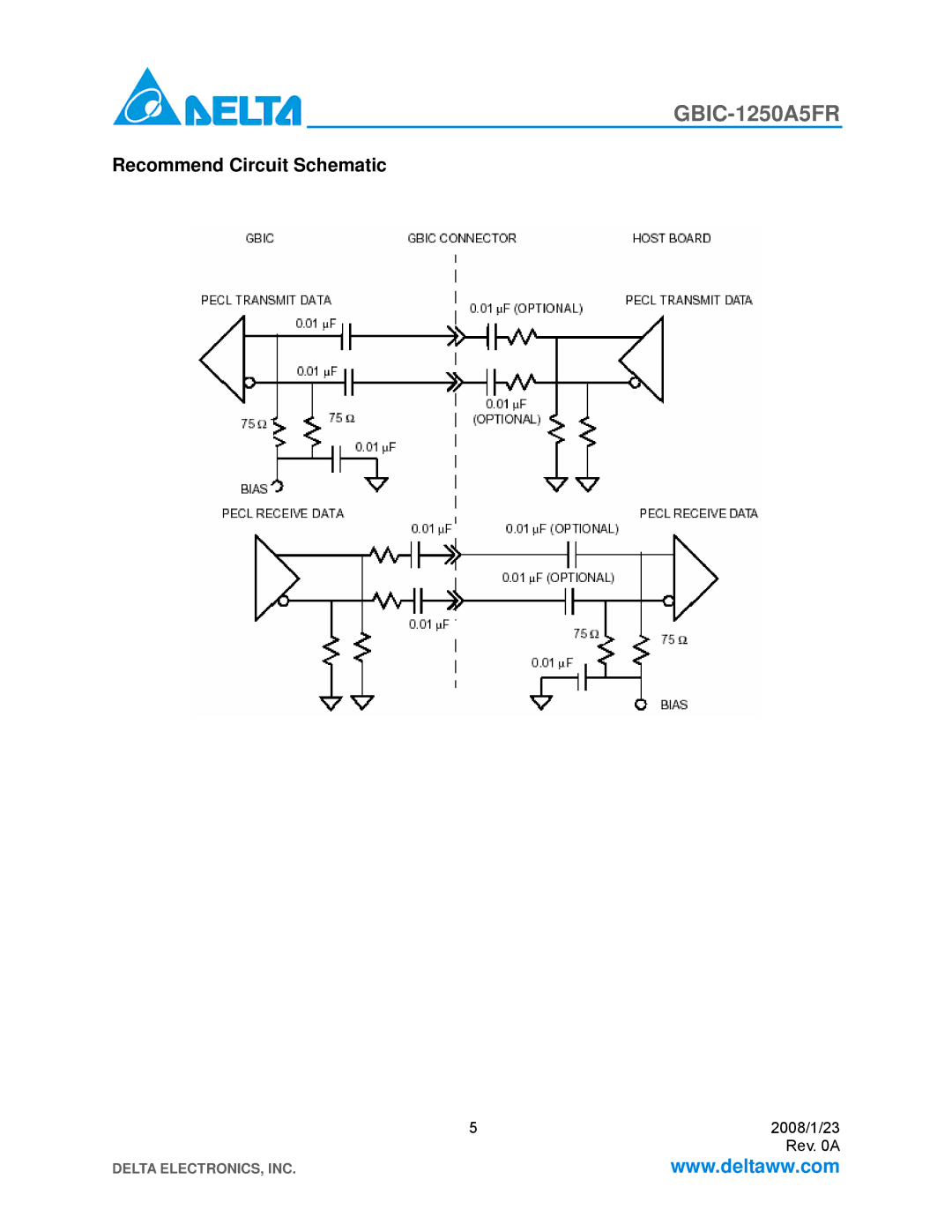 Delta Electronics GBIC-1250A5FR specifications Recommend Circuit Schematic 