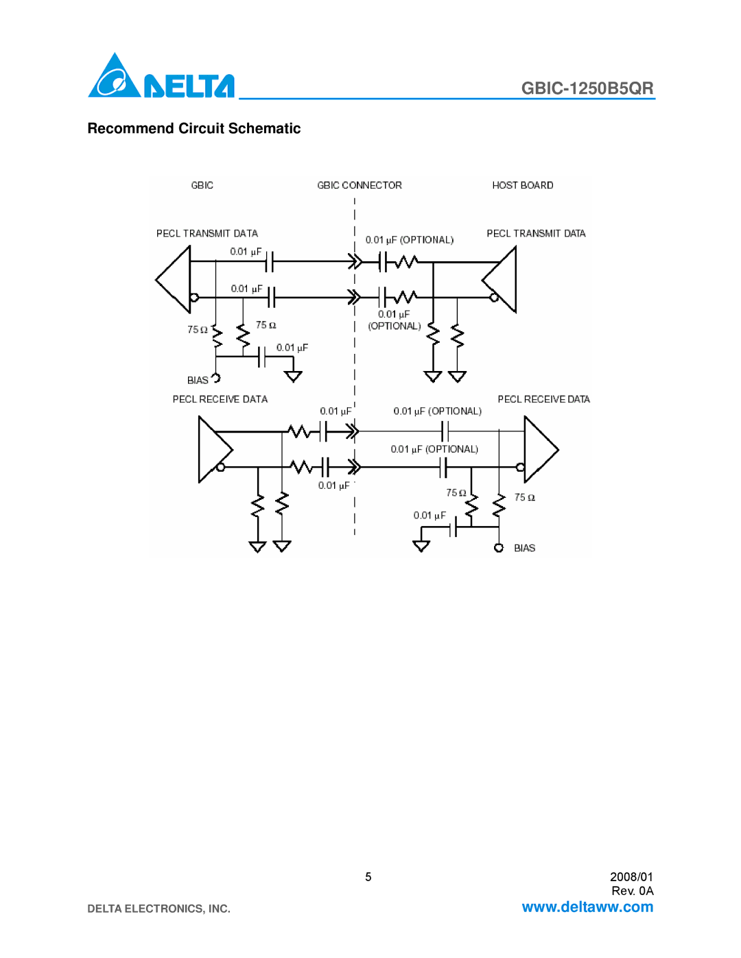 Delta Electronics GBIC-1250B5QR specifications Recommend Circuit Schematic 