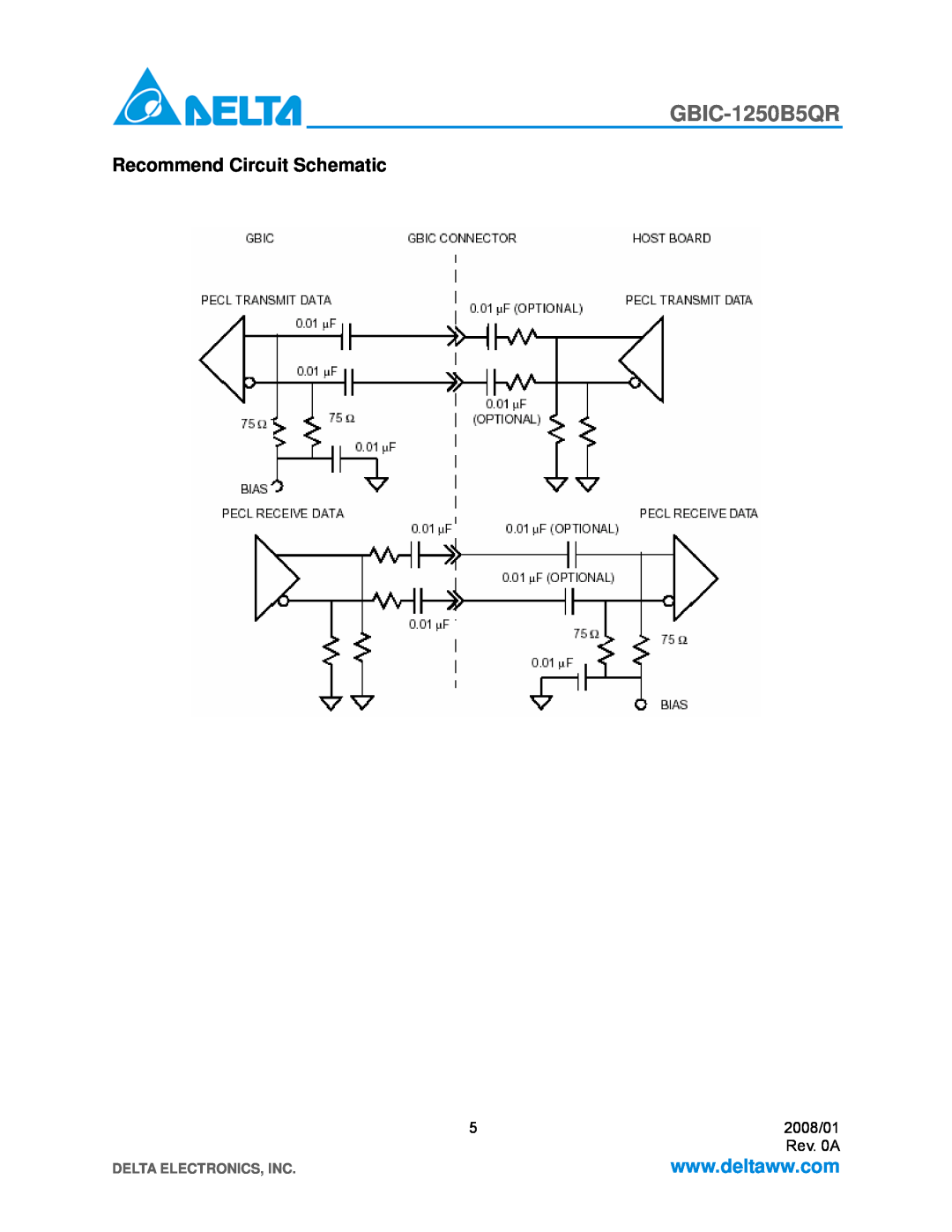 Delta Electronics GBIC-1250B5QR specifications Recommend Circuit Schematic, Delta Electronics, Inc 