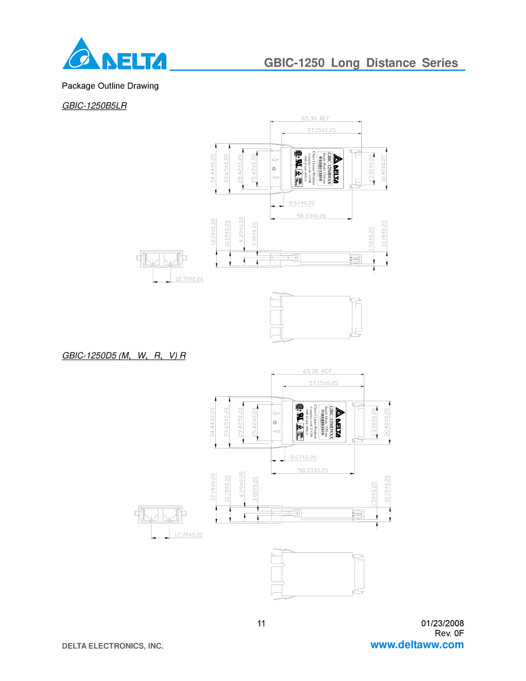 Delta Electronics GBIC-1250D5RR, GBIC-1250D5MR, GBIC-1250D5VR, GBIC-1250D5Wr specifications GBIC-1250B5LR 